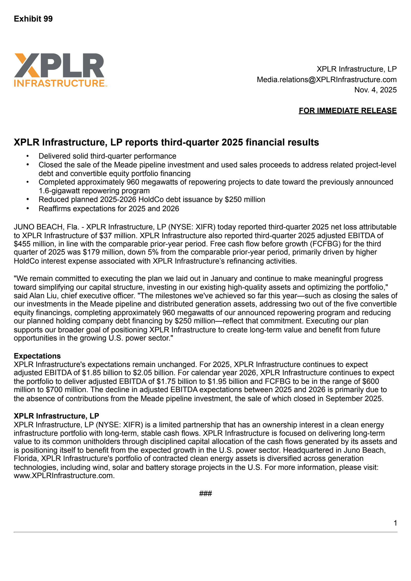 XPLR Infrastructure's Q3 2025 Earnings Release