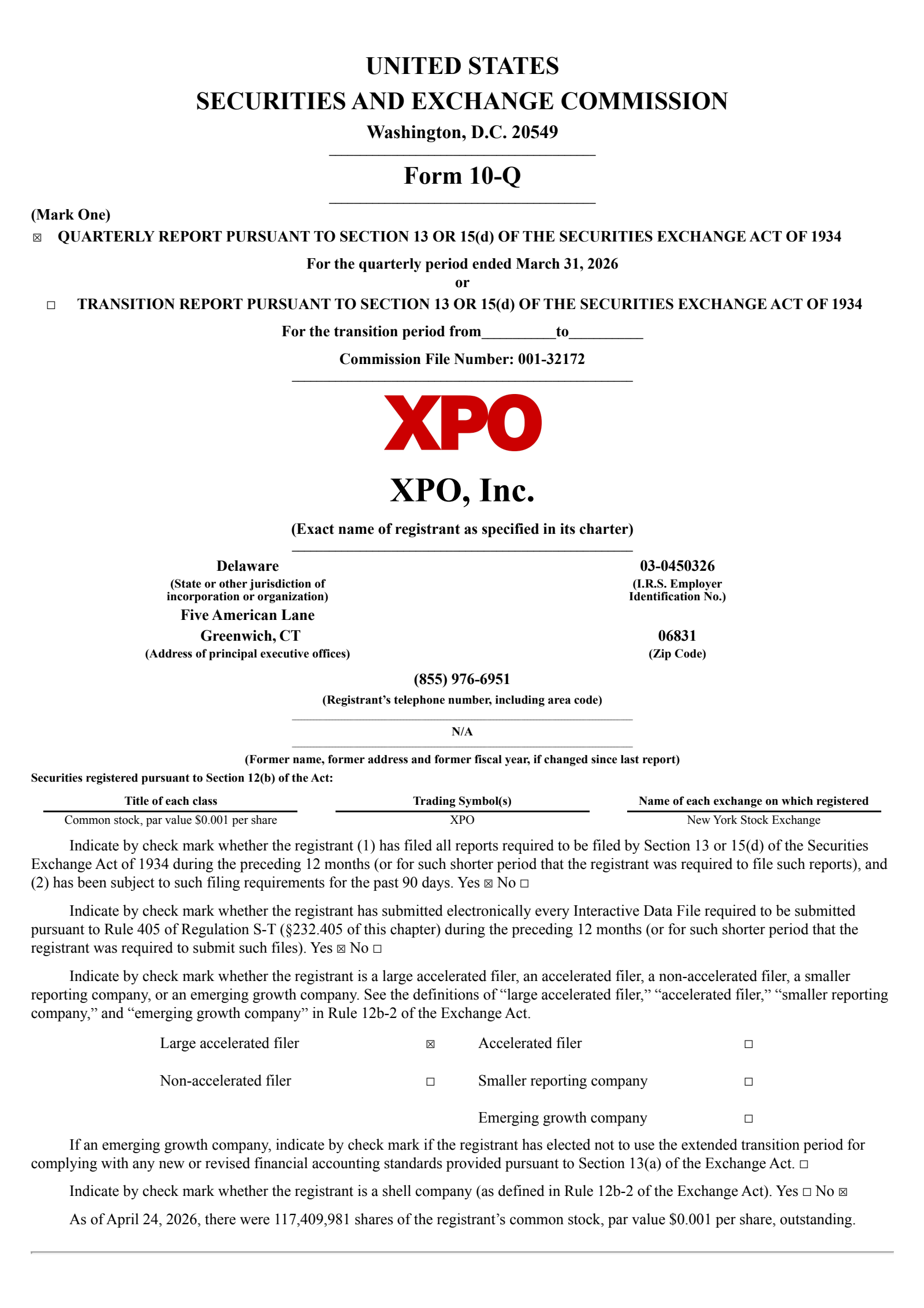 XPO's Q1 2026 Quarterly report