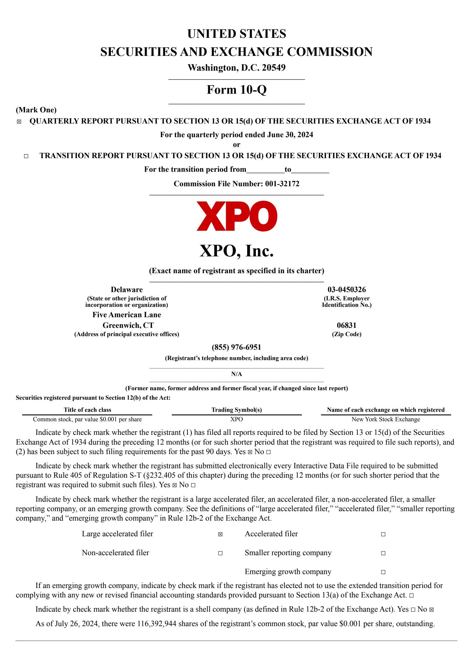 XPO's Q2 2024 Quarterly report