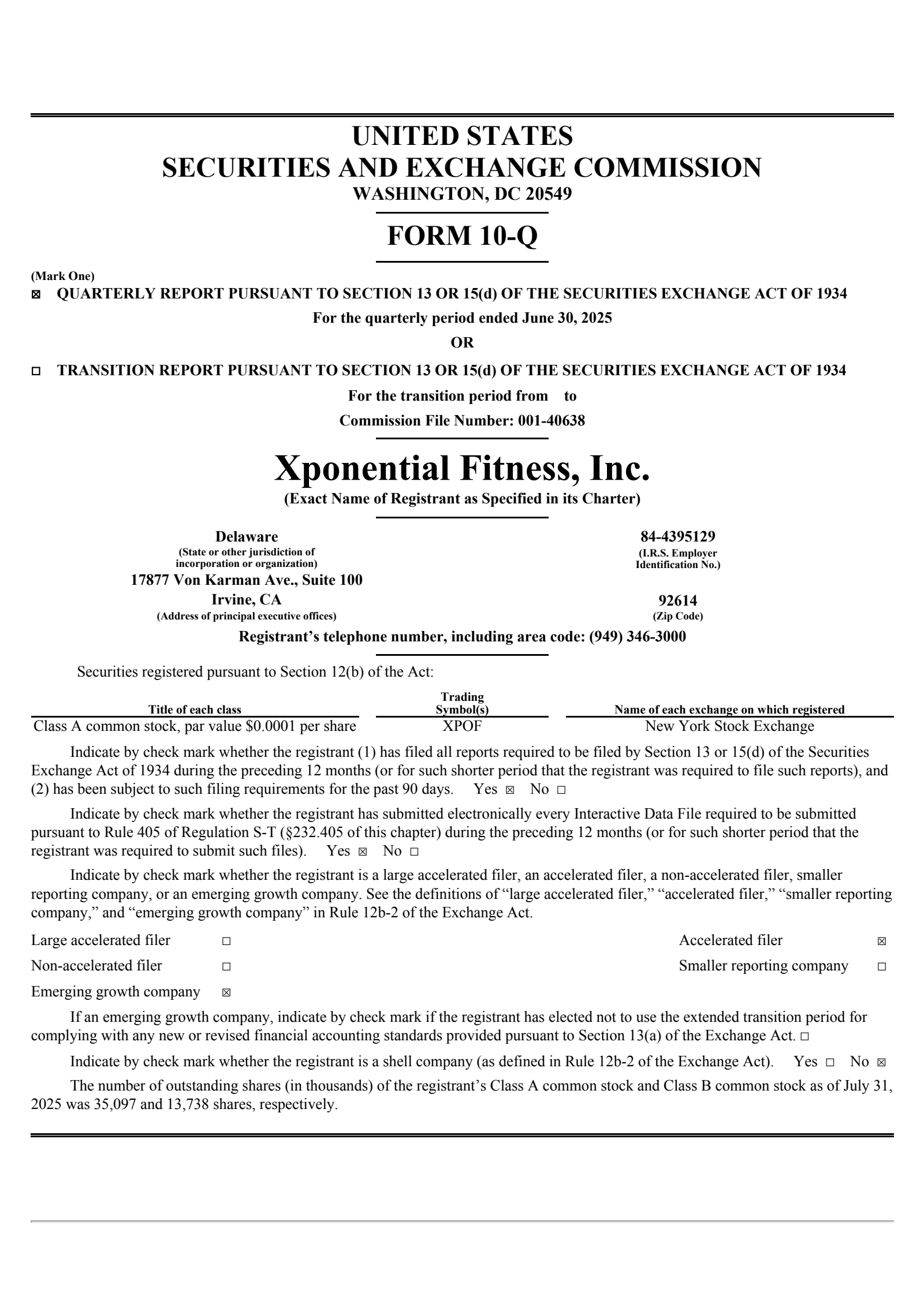 Xponential Fitness' Q2 2025 Quarterly report