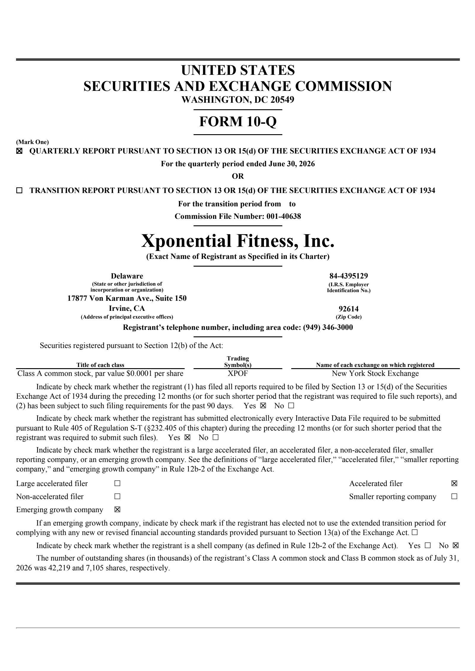 Xponential Fitness' Q2 2026 Quarterly report