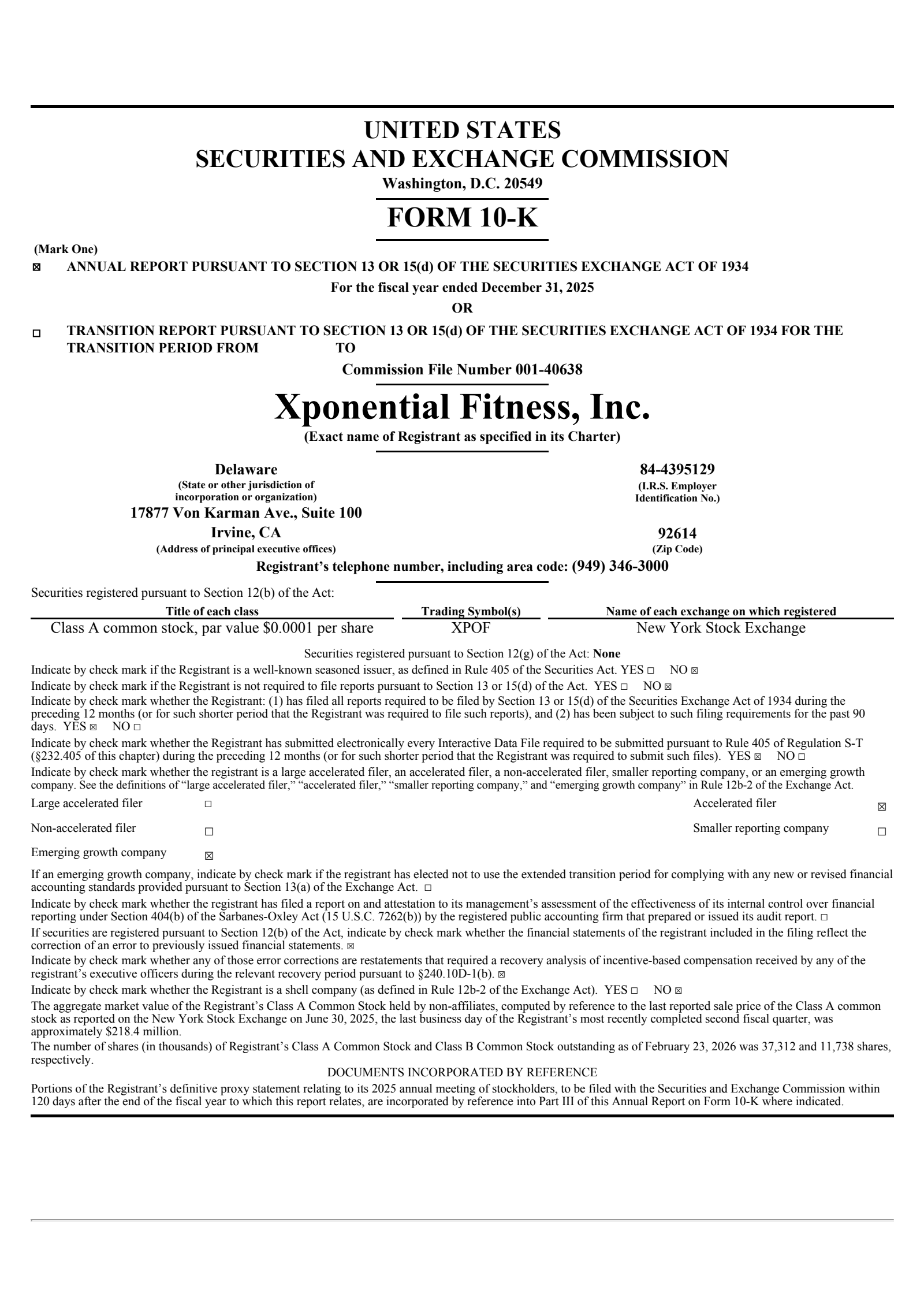 Xponential Fitness' Q4 2025 Annual report