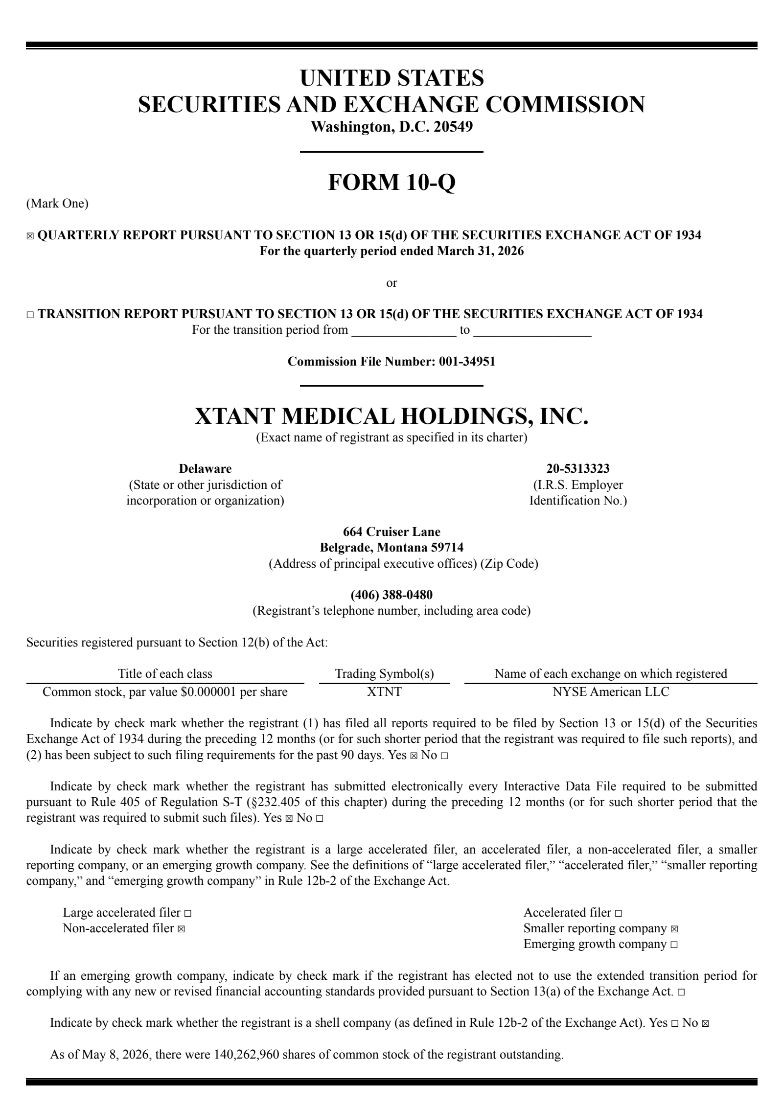Xtant Medical's Q1 2026 Quarterly report