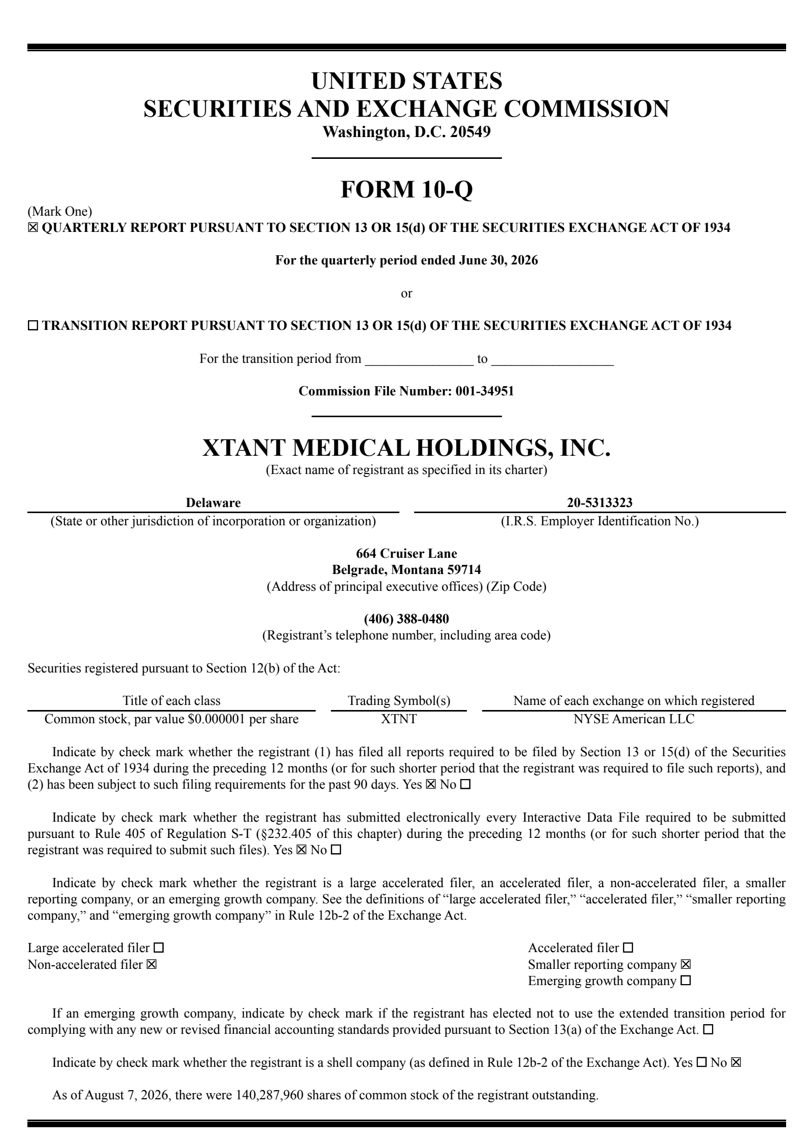 Xtant Medical's Q2 2026 Quarterly report