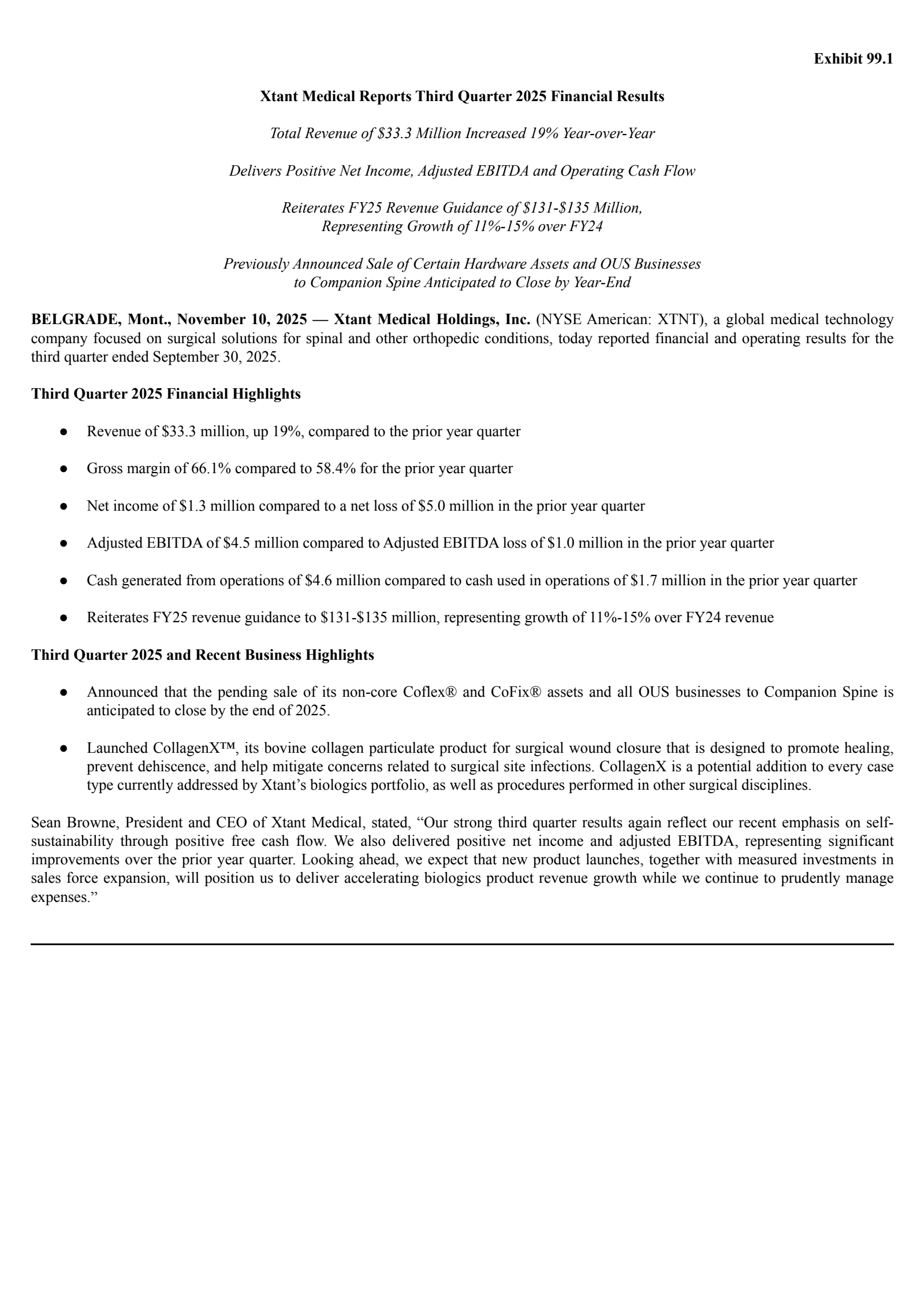 Xtant Medical's Q3 2025 Earnings Release