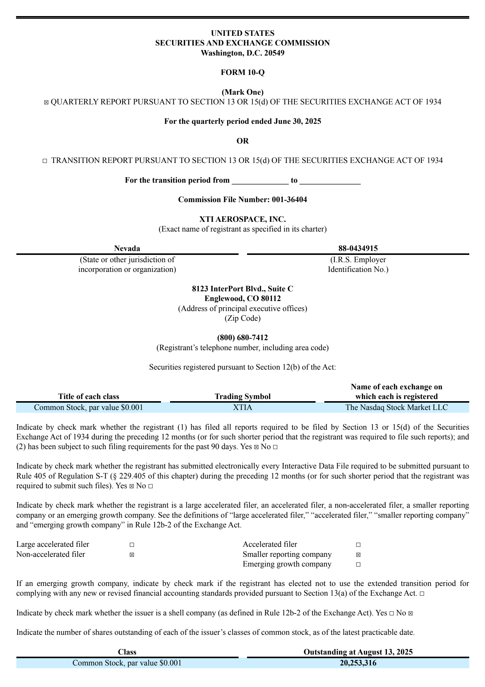 XTI Aerospace's Q2 2025 Quarterly report