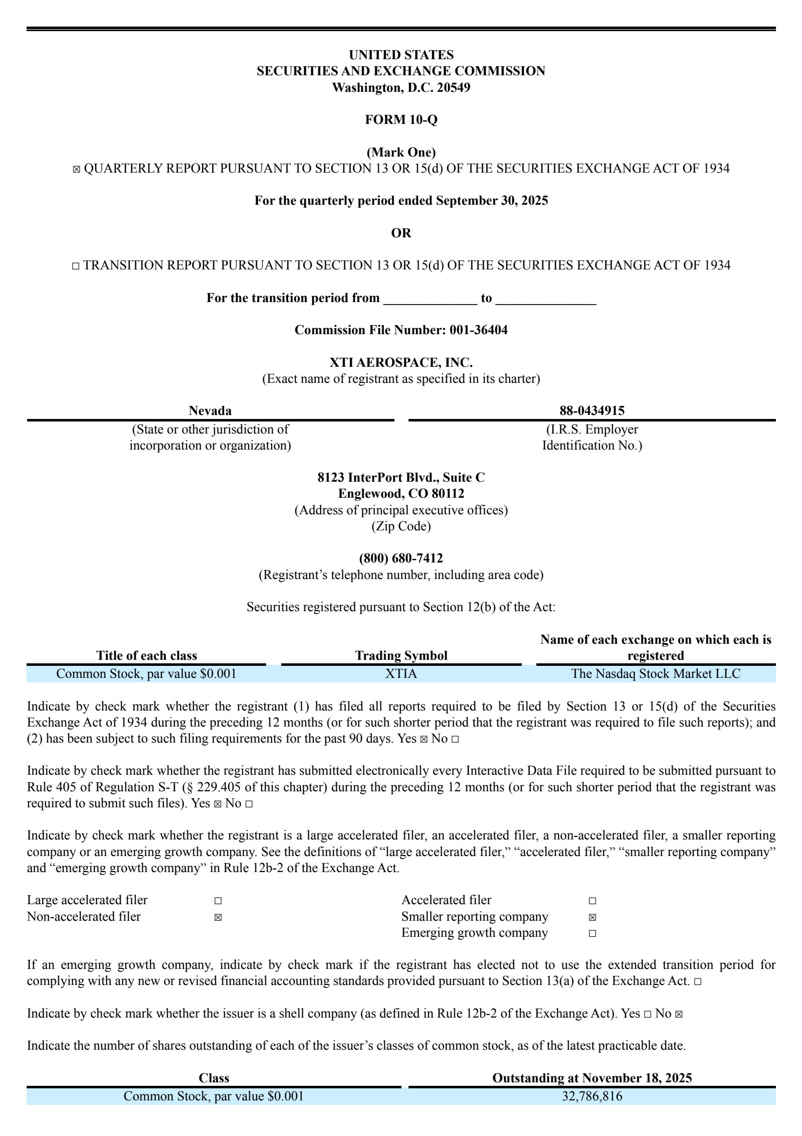 XTI Aerospace's Q3 2025 Quarterly Report