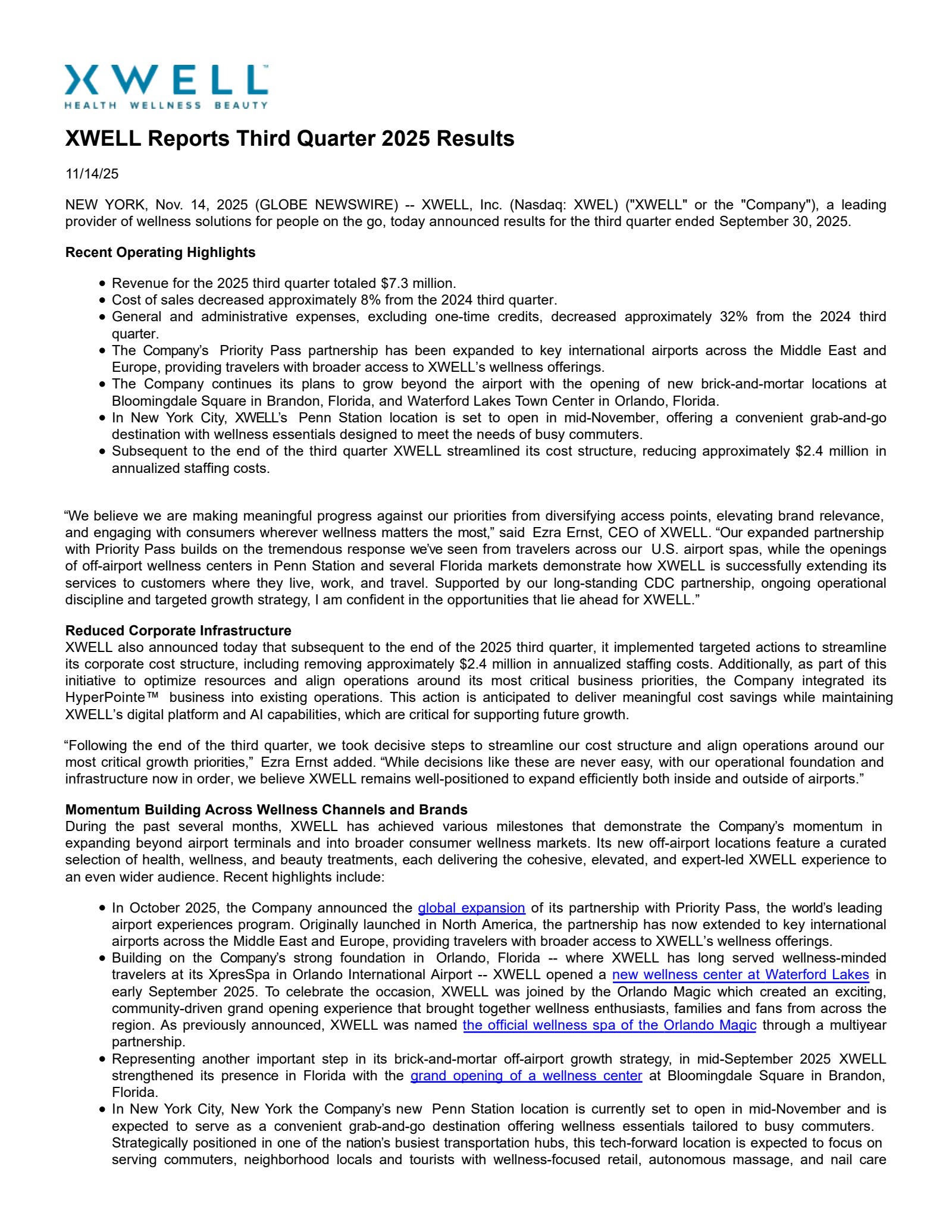 XWELL's Q3 2025 Earnings Release
