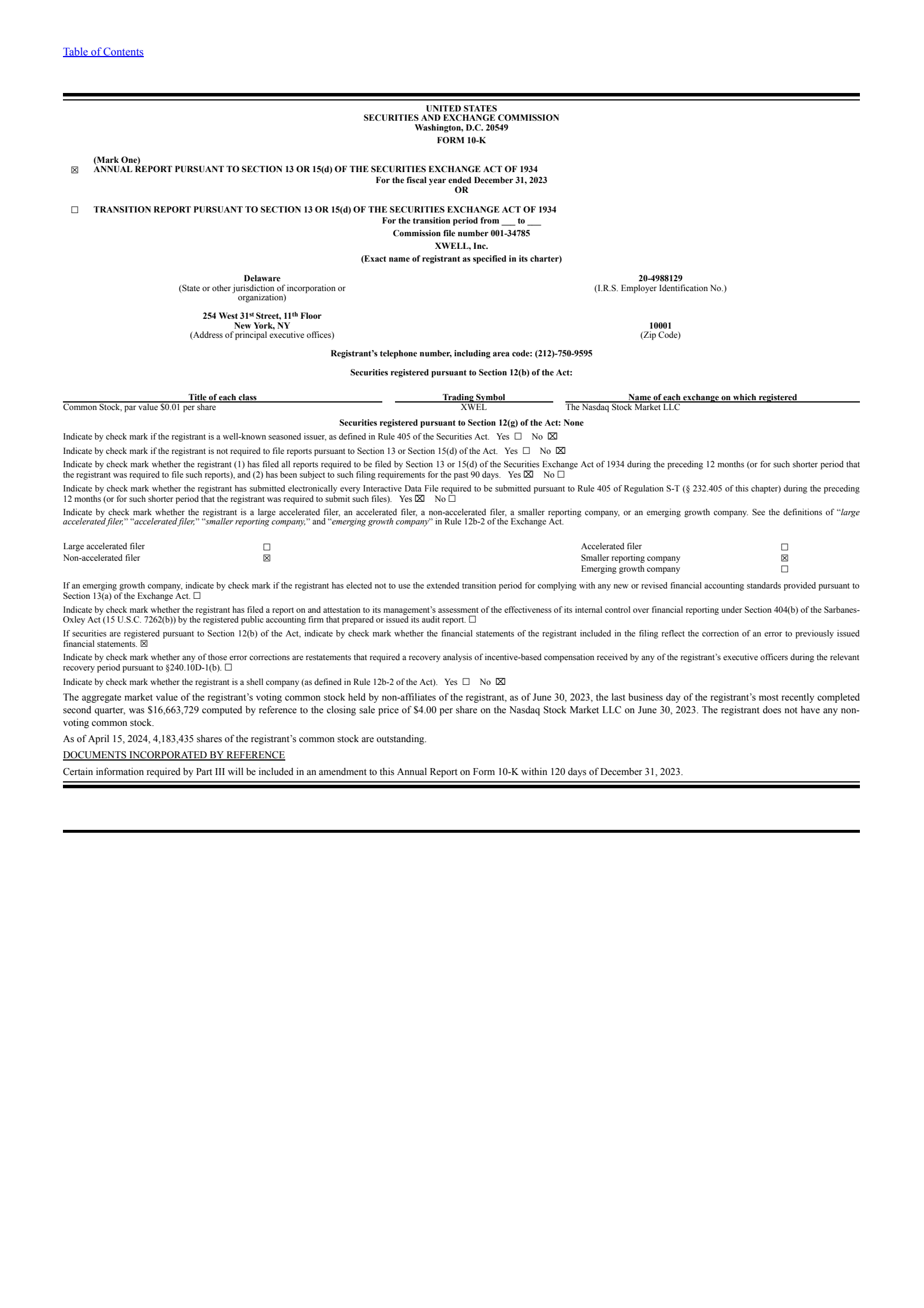 XWELL's Q4 2023 Annual Report