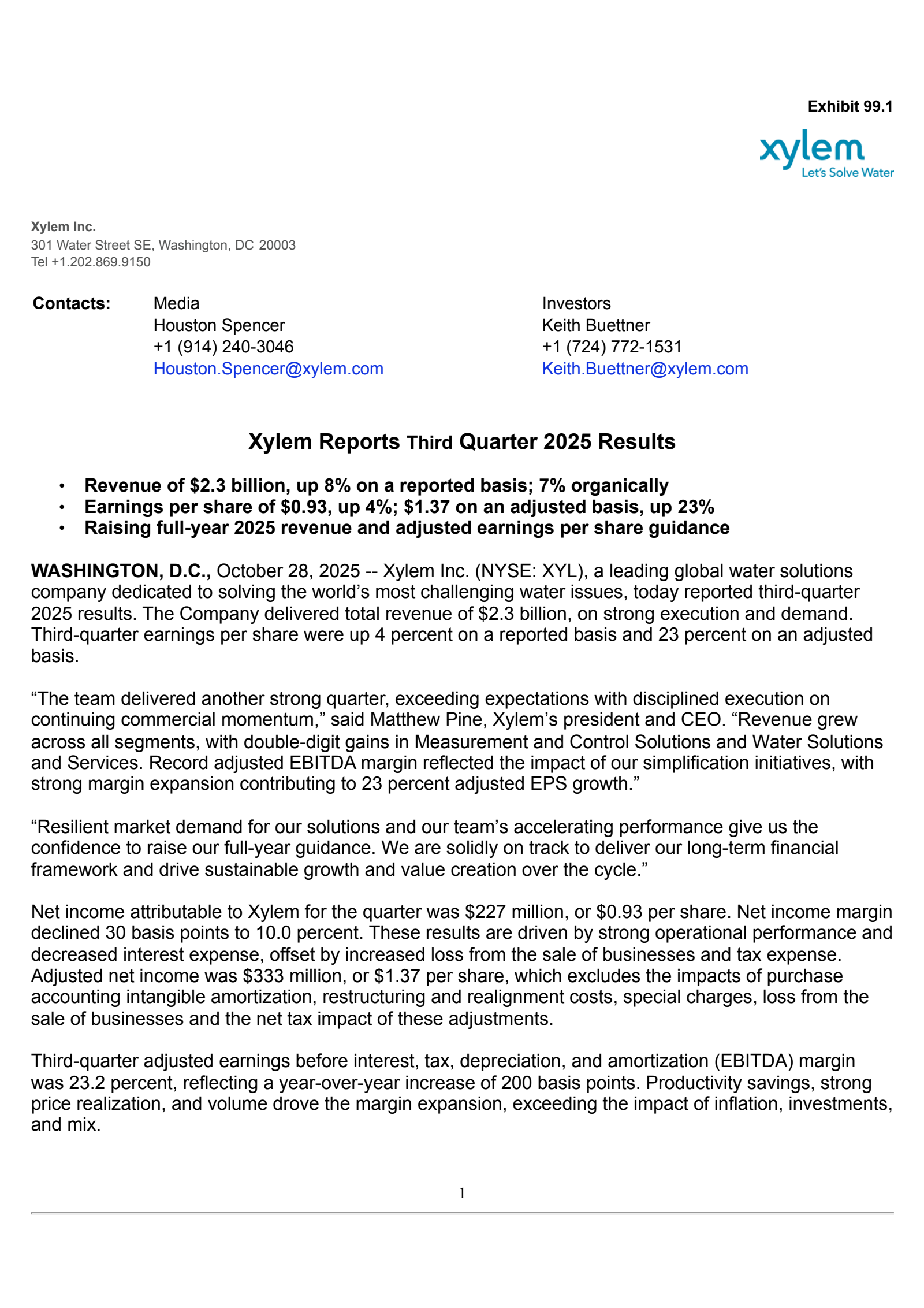 Xylem's Q3 2025 Earnings Release