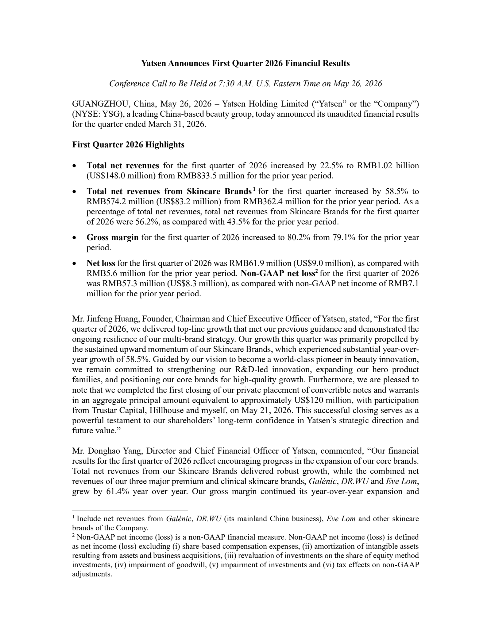 Yatsen's Q1 2026 Press Release