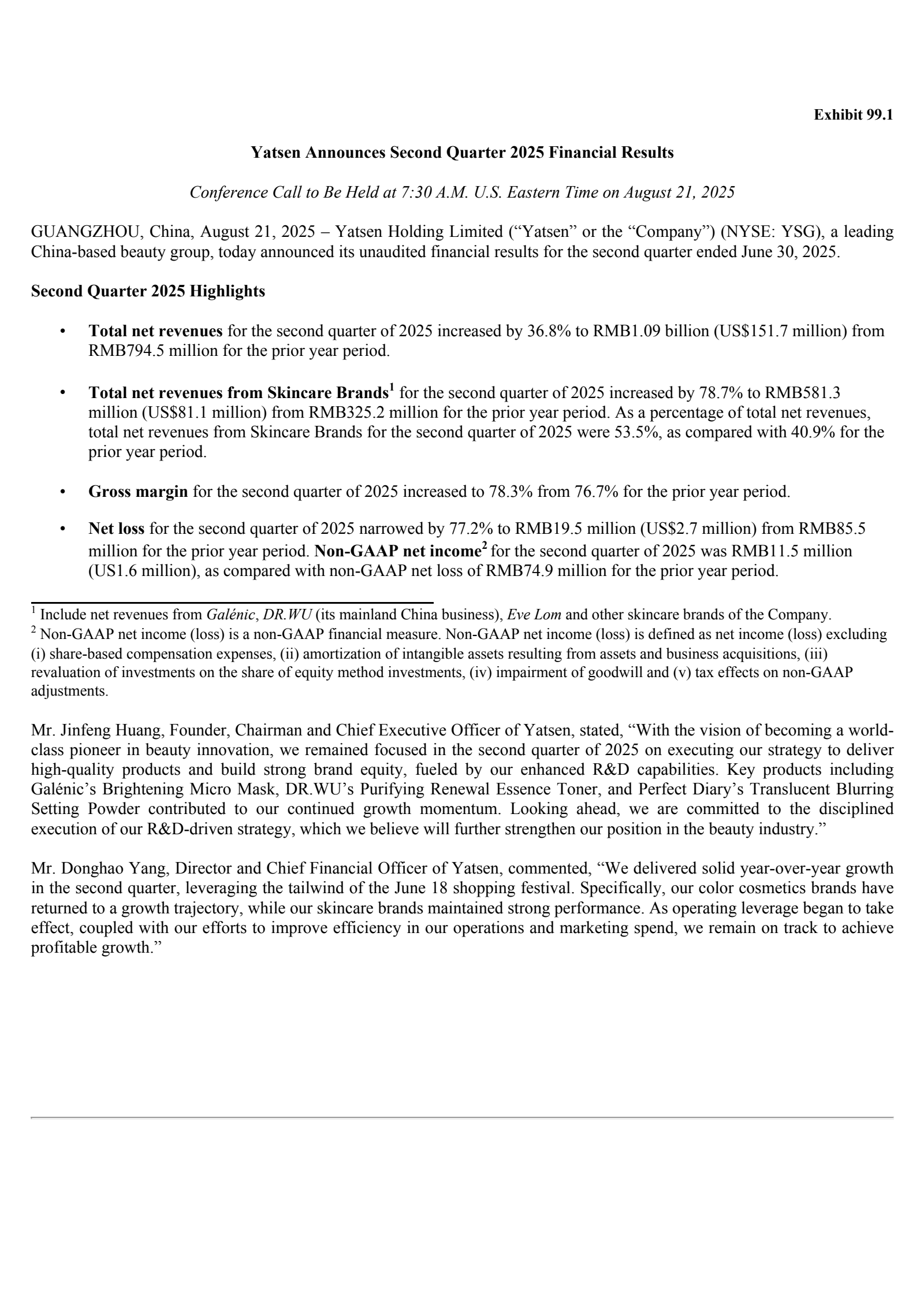 Yatsen's Q2 2025 Press Release