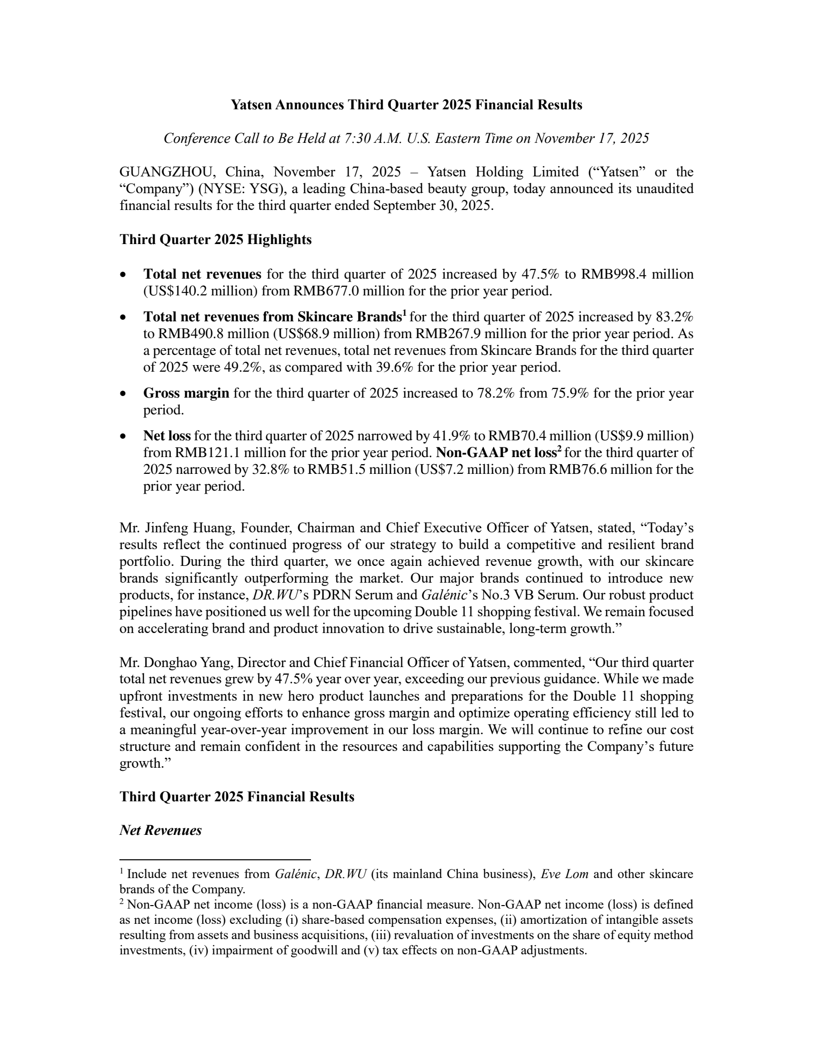 Yatsen's Q3 2025 Earnings Release