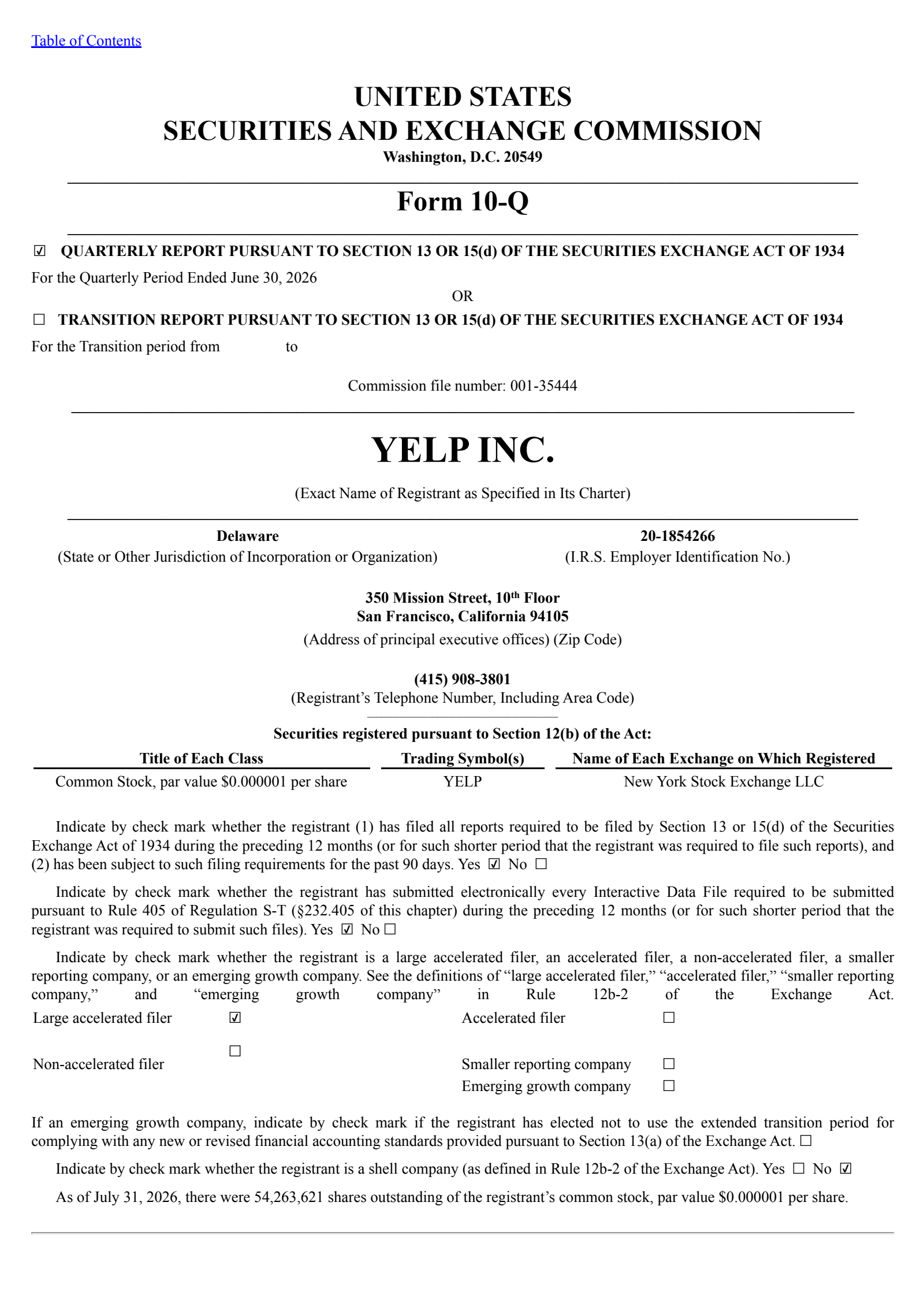 Yelp's Q2 2026 Quarterly report