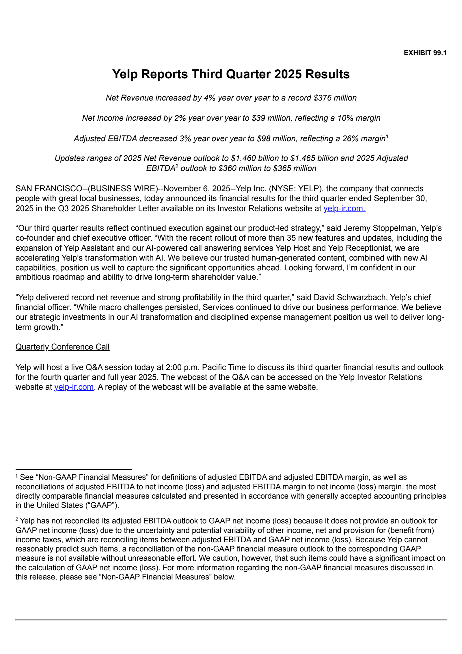 Yelp's Q3 2025 Earnings Release