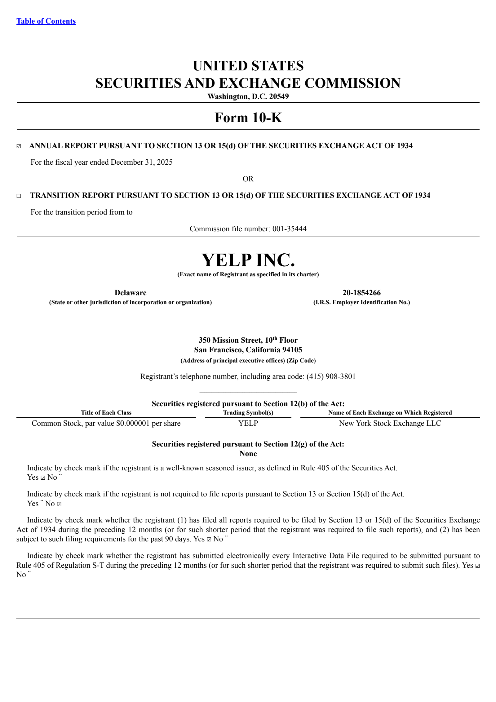 Yelp's Q4 2025 Annual report
