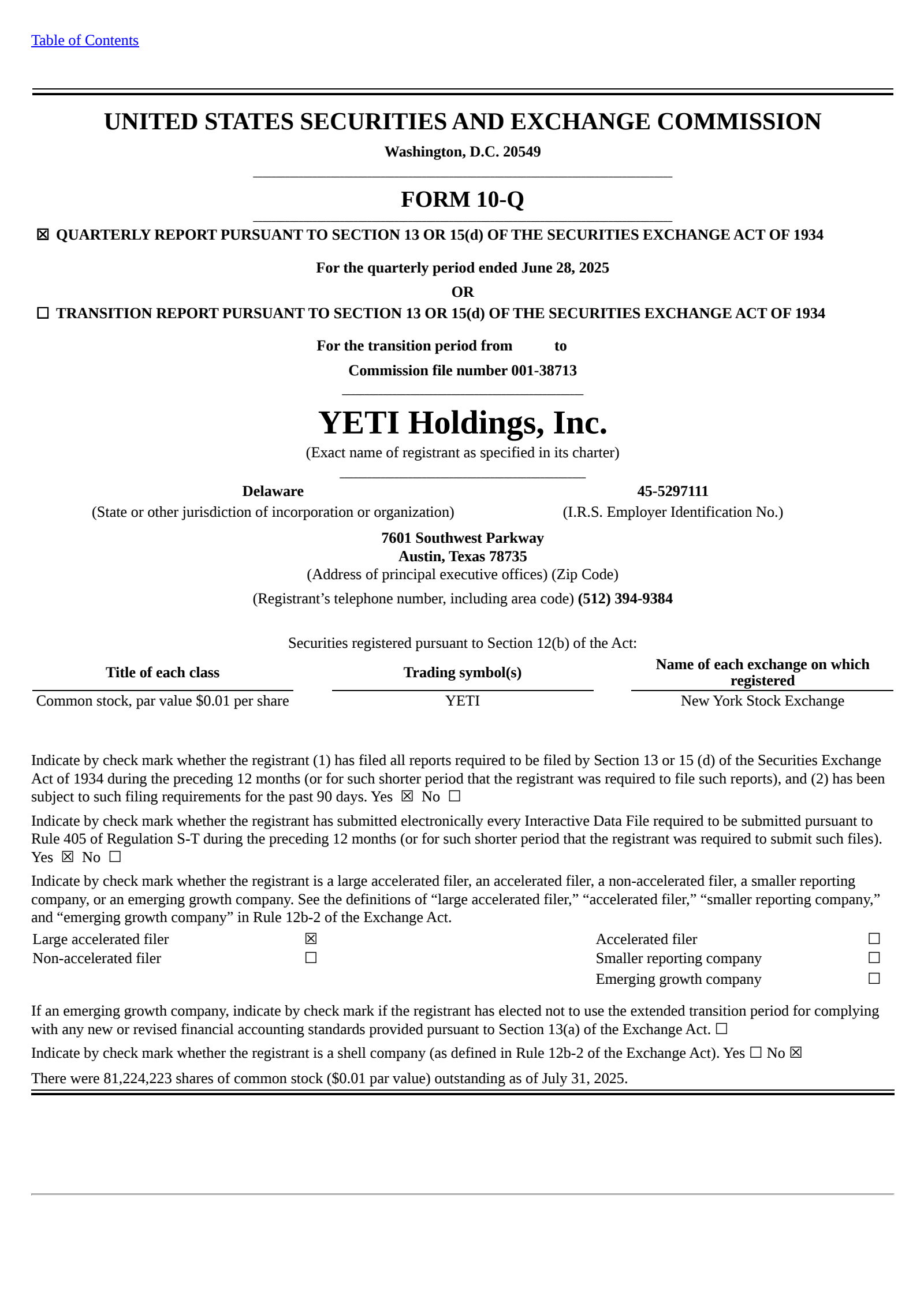 YETI's Q2 2025 Quarterly report