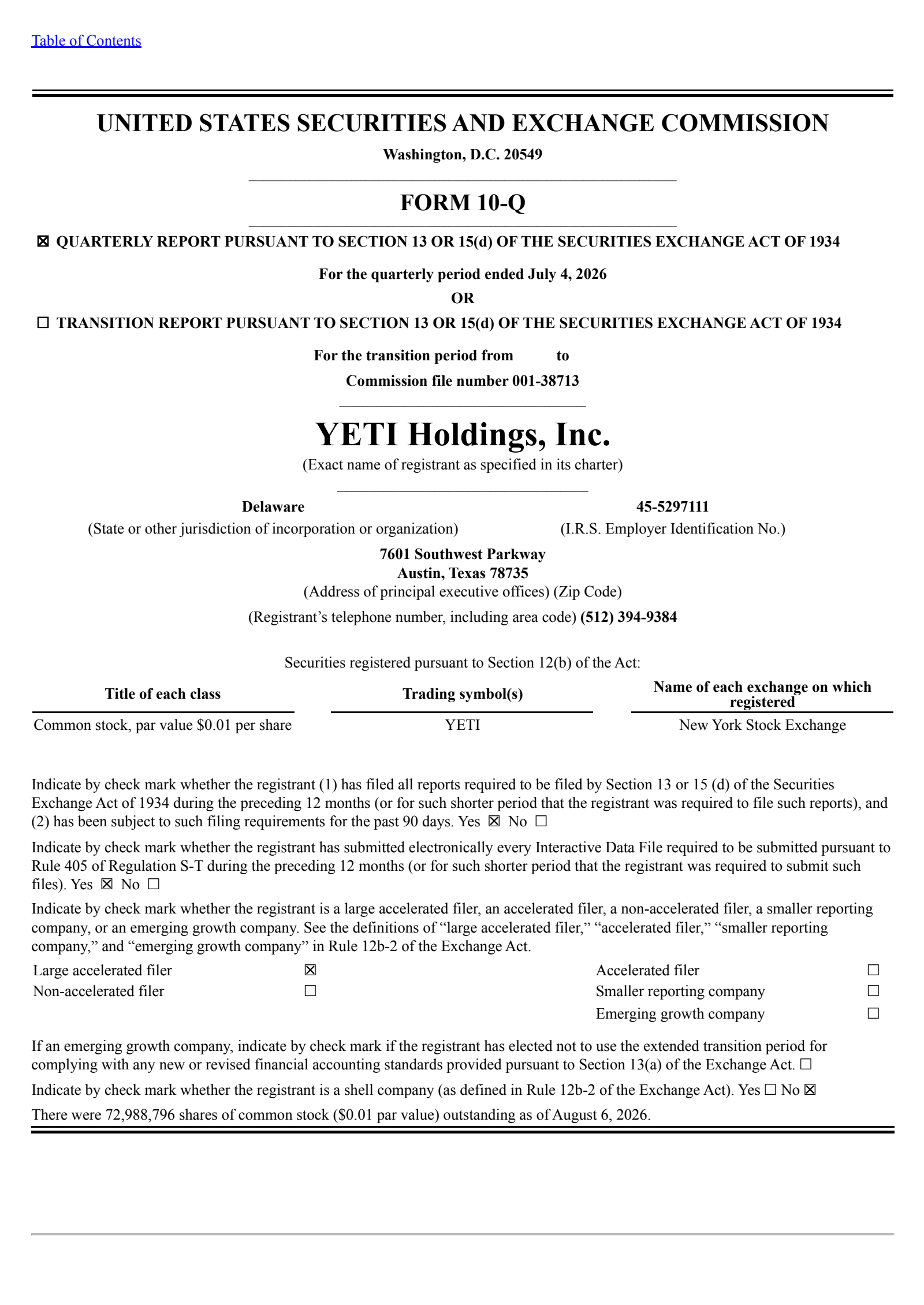 YETI's Q2 2026 Quarterly report