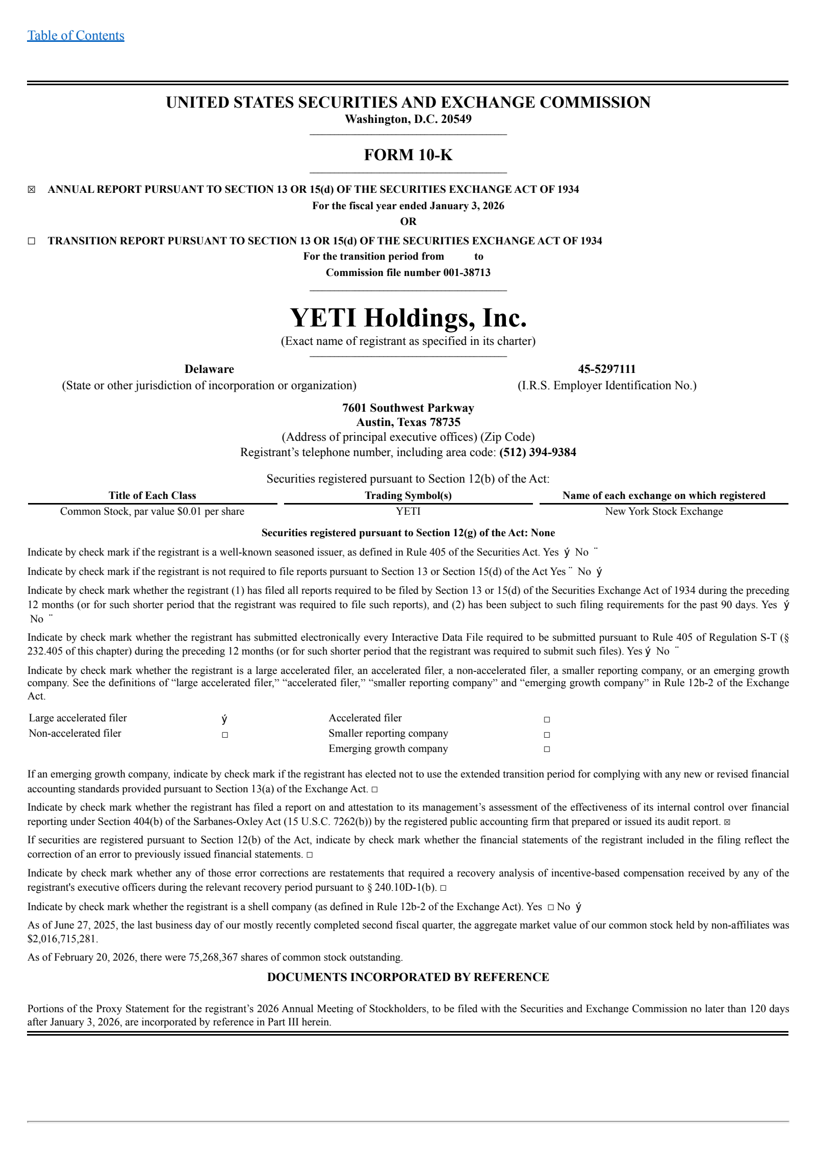 YETI's Q4 2025 Annual report
