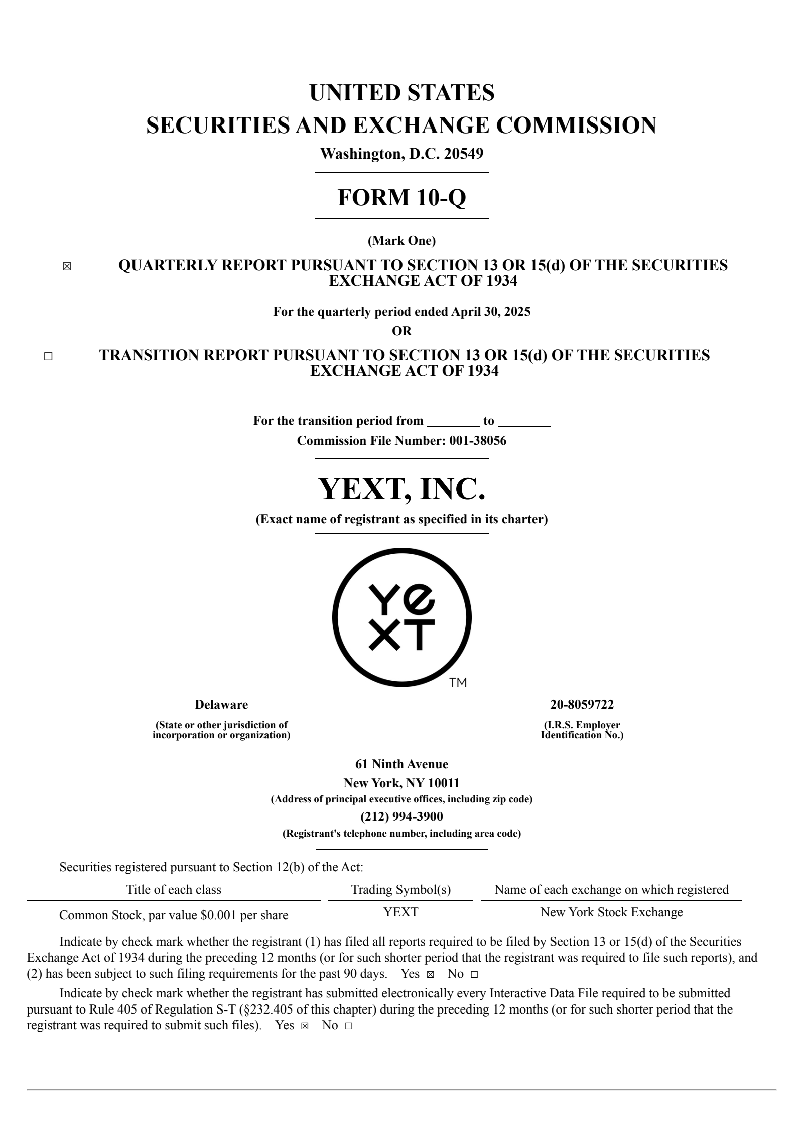 Yext's Q1 2026 Quarterly report