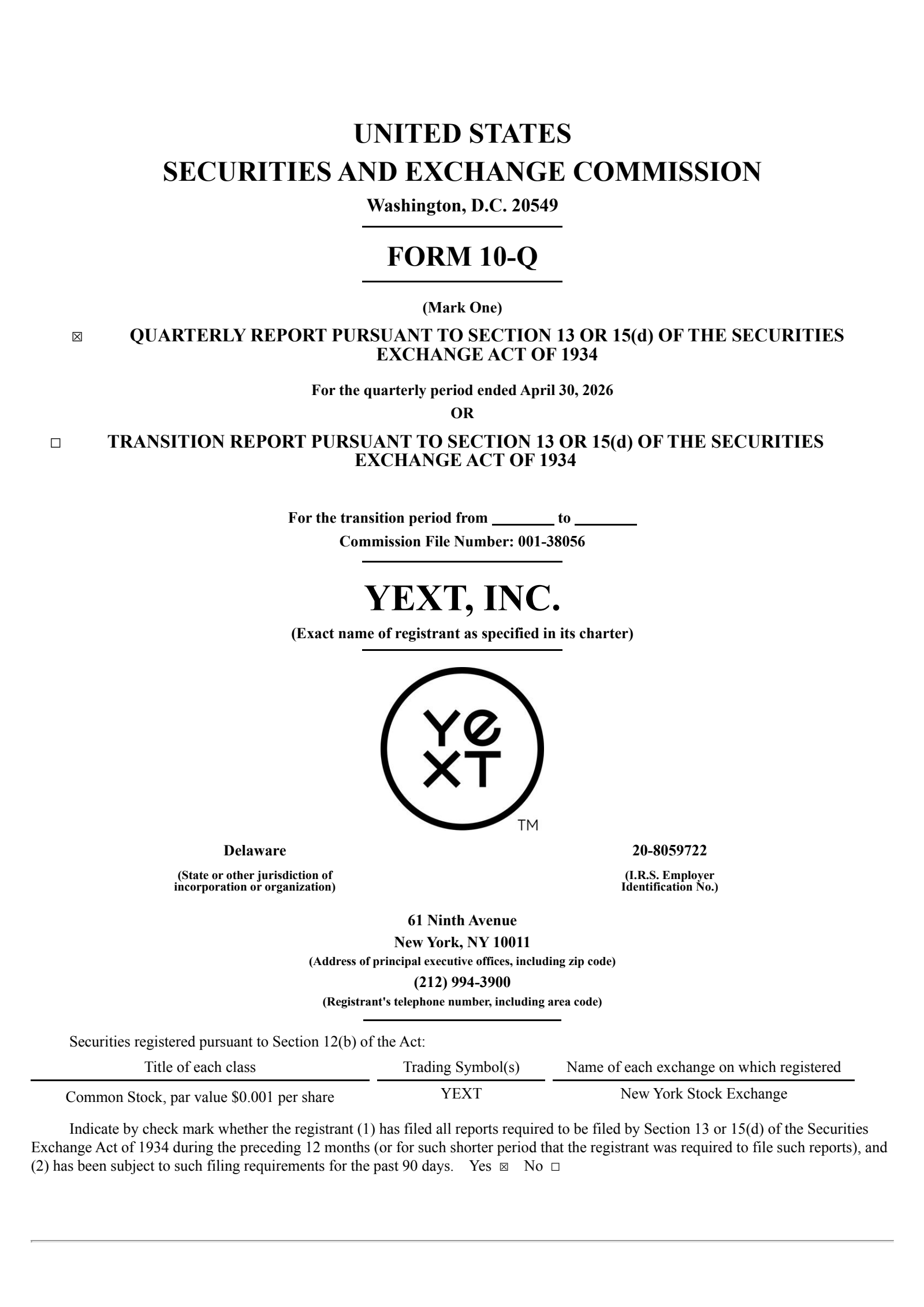 Yext's Q1 2027 Quarterly report