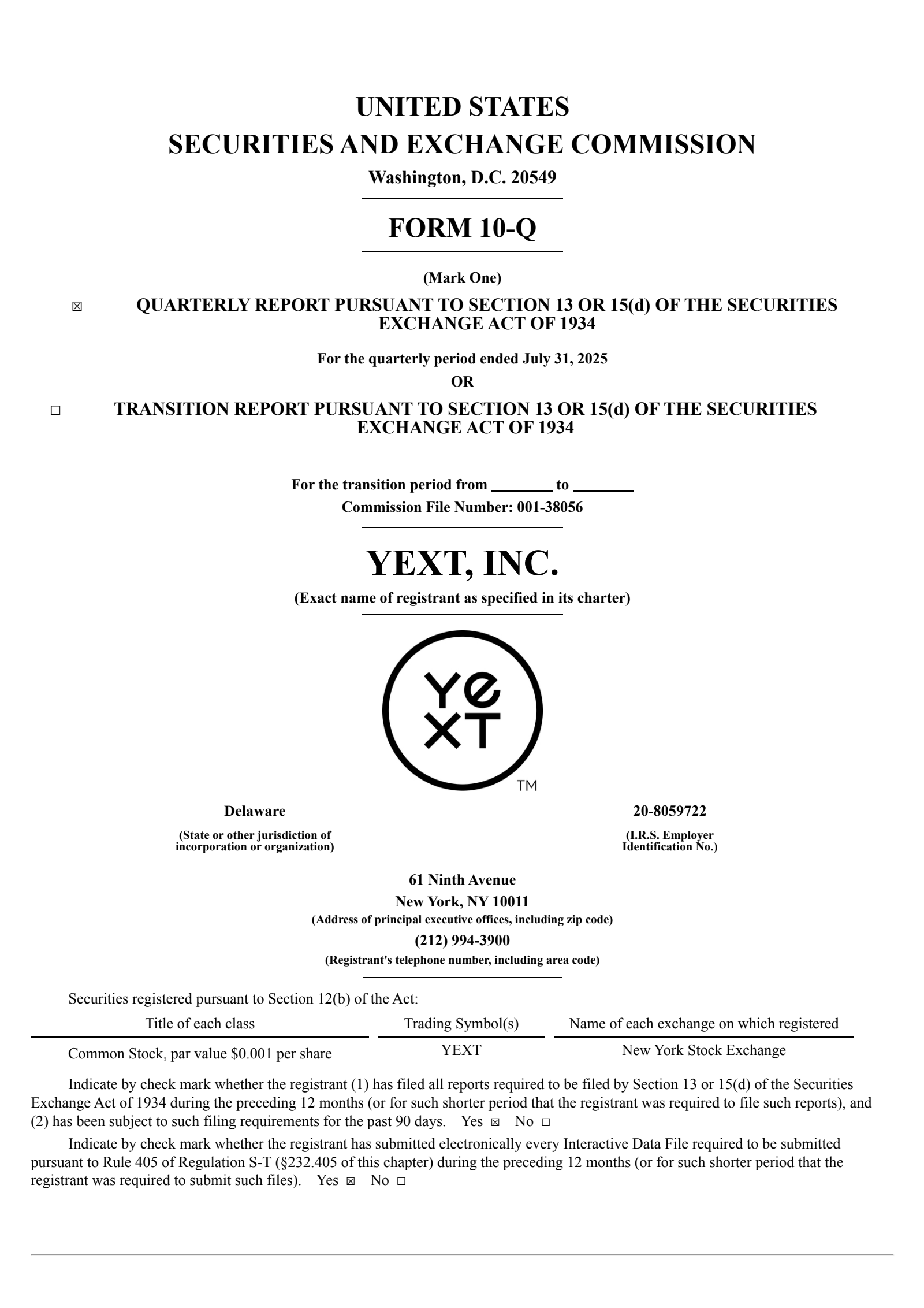 Yext's Q2 2026 Quarterly report