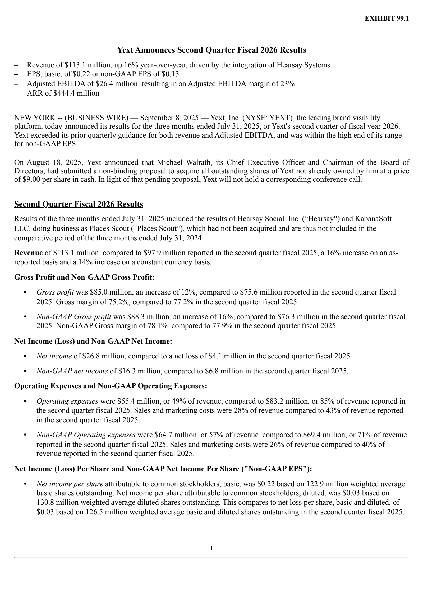 Yext's Q2 2026 Press Release