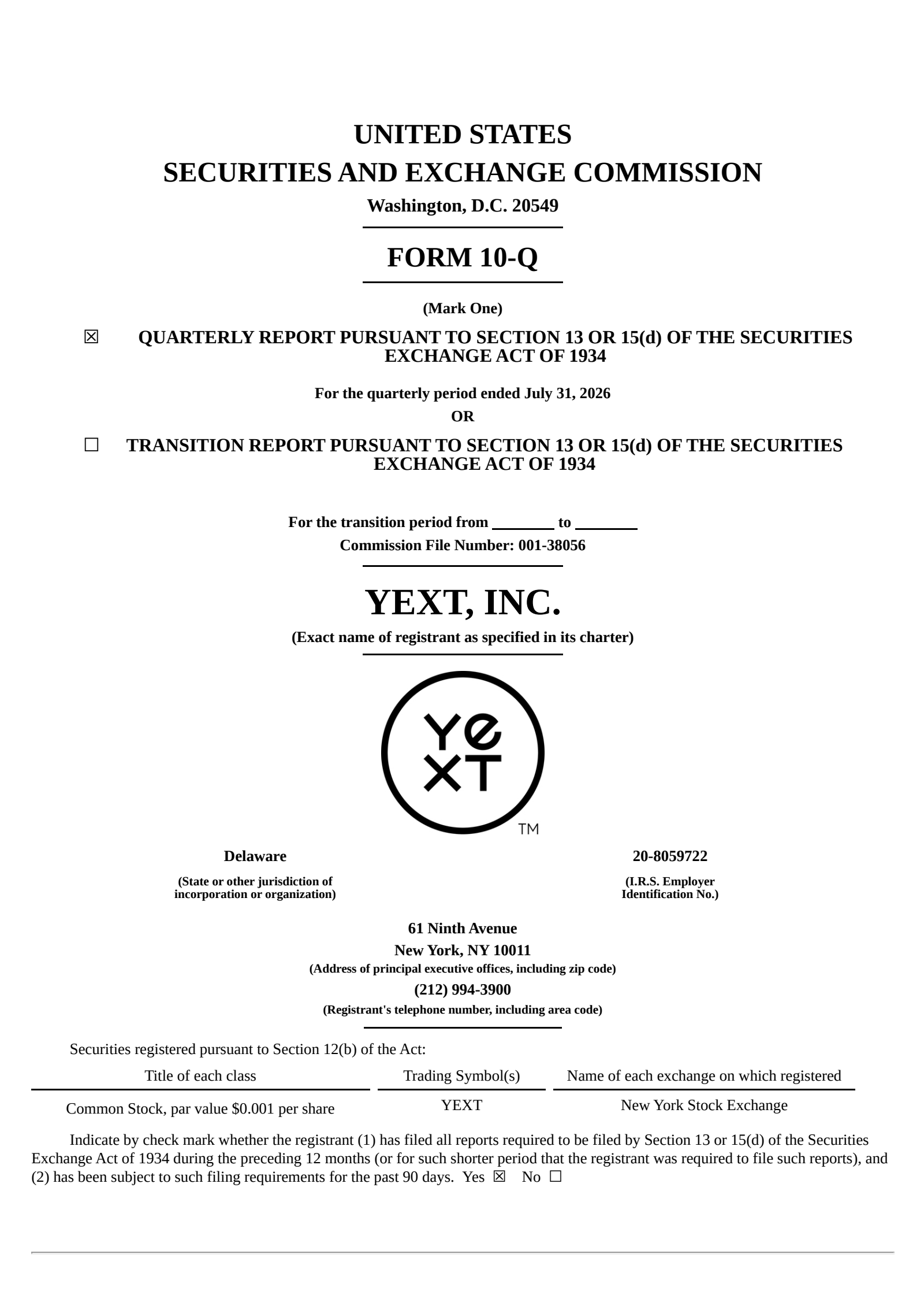 Yext's Q2 2027 Quarterly report