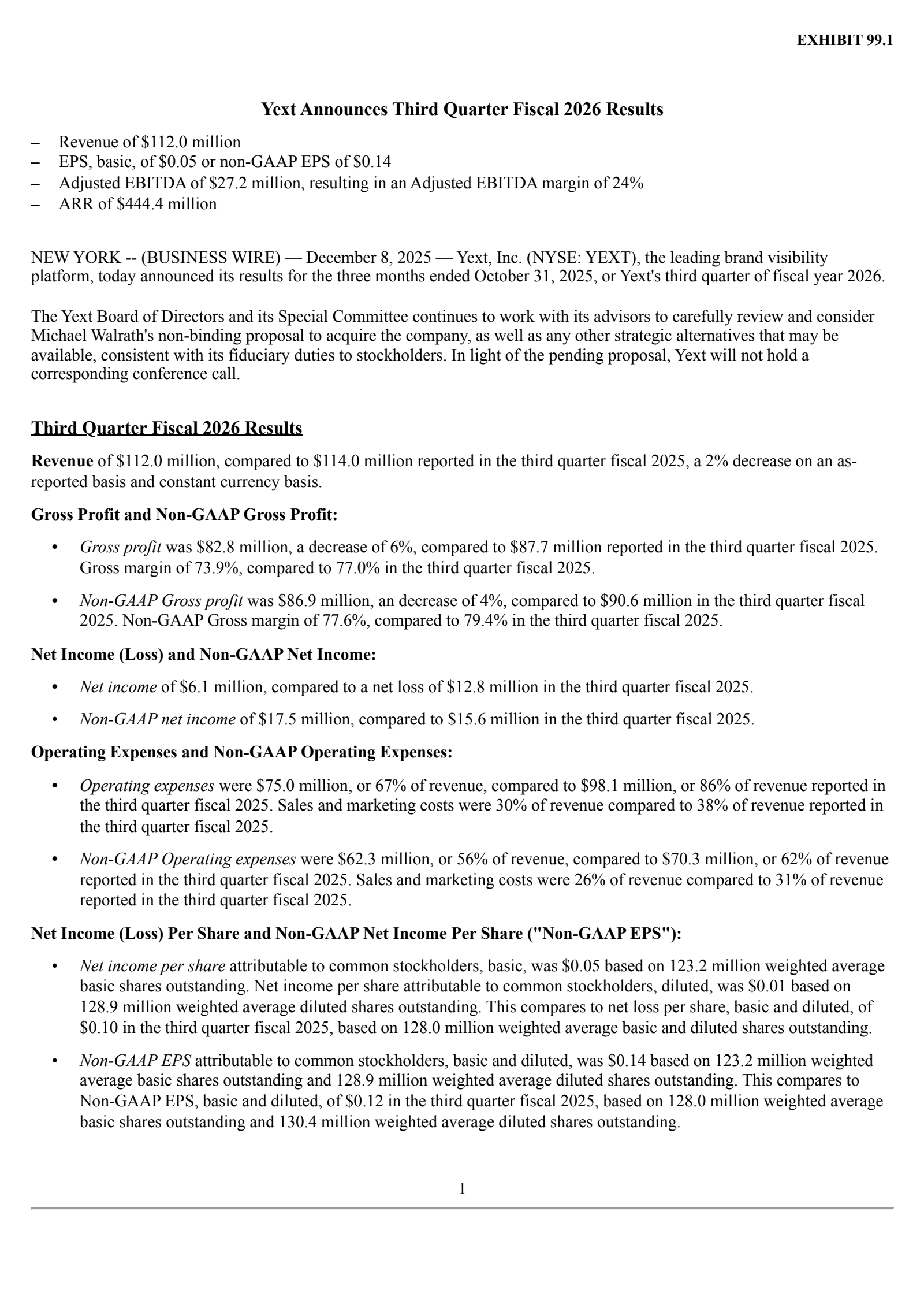 Yext's Q3 2026 Earnings Release