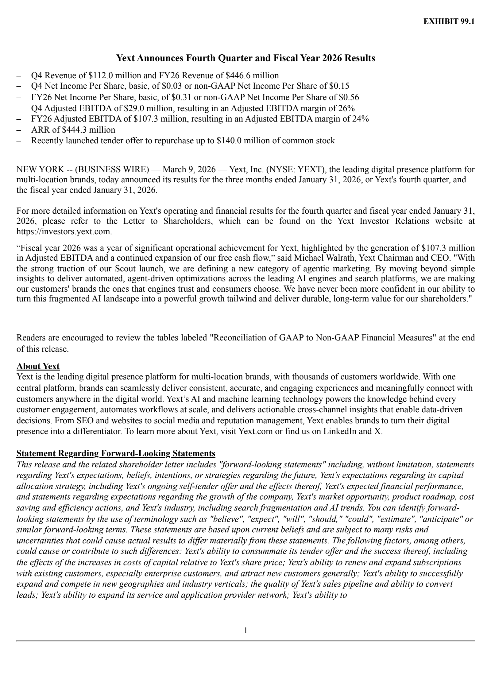 Yext's Q4 2026 Press Release
