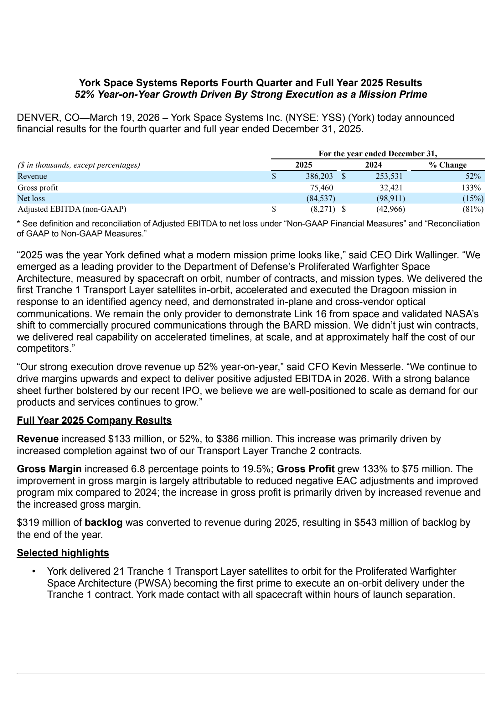 York Space Systems' Q4 2025 Press Release