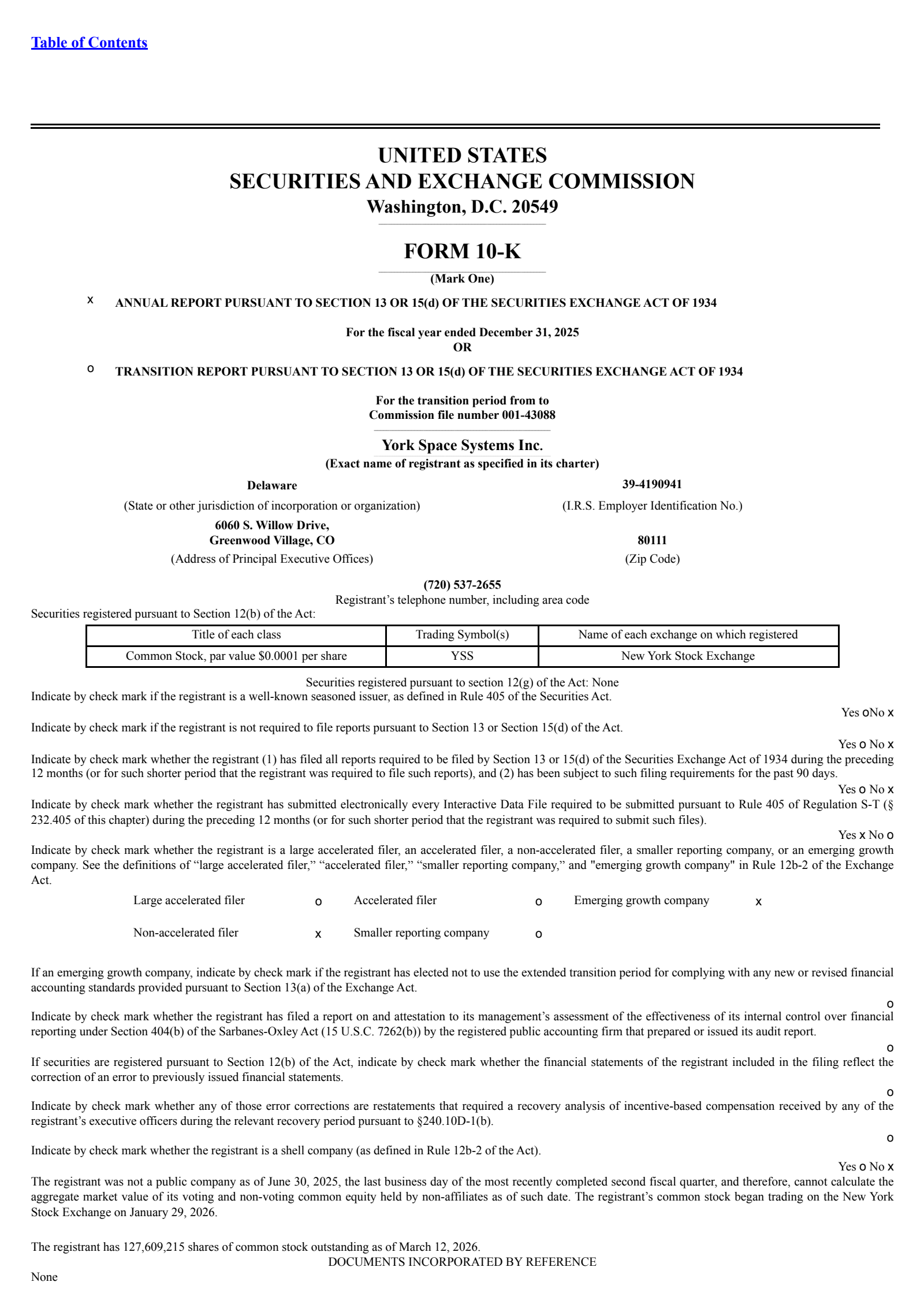 York Space Systems' Q4 2025 Annual report