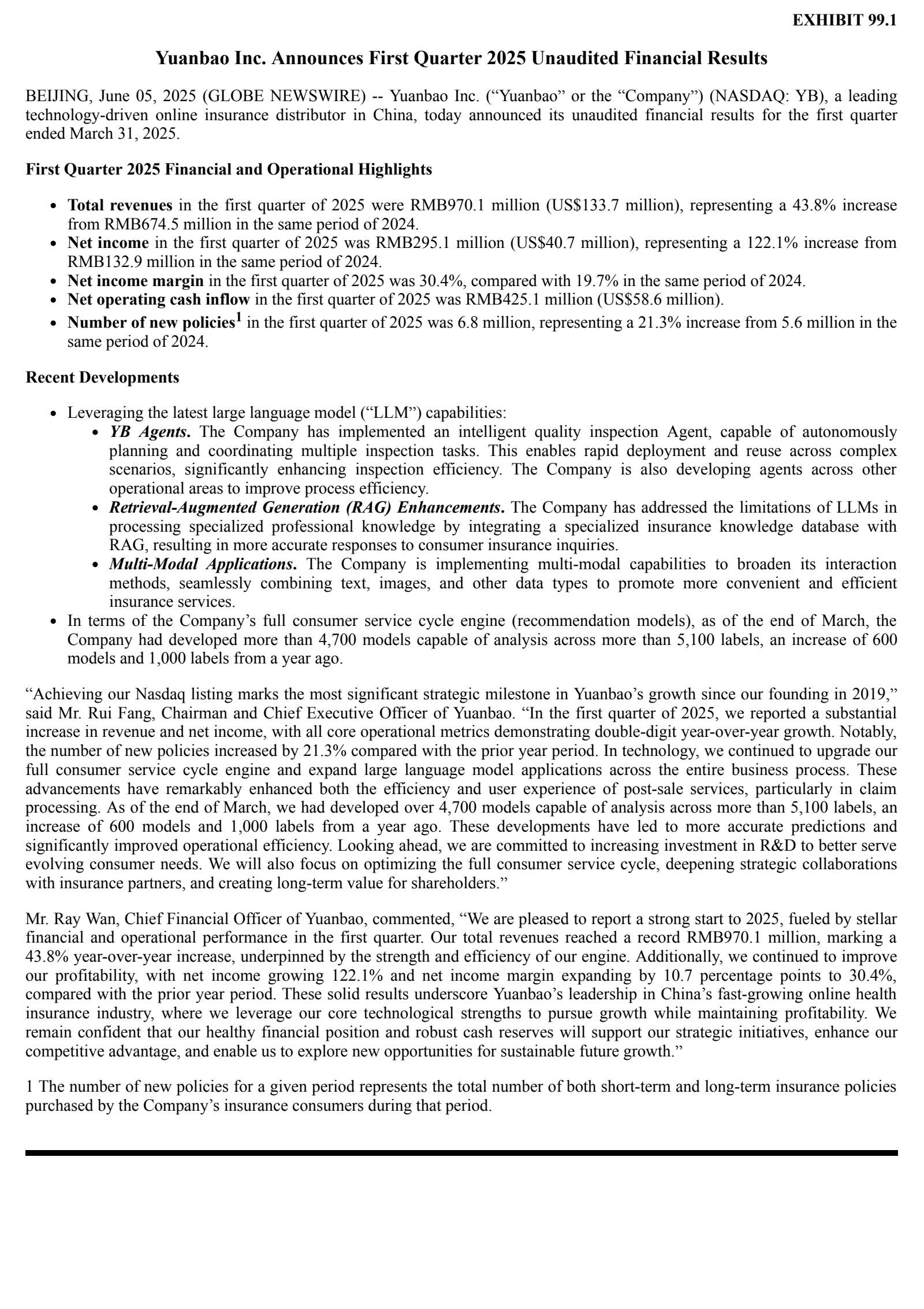 Yuanbao's Q1 2025 Earnings Release