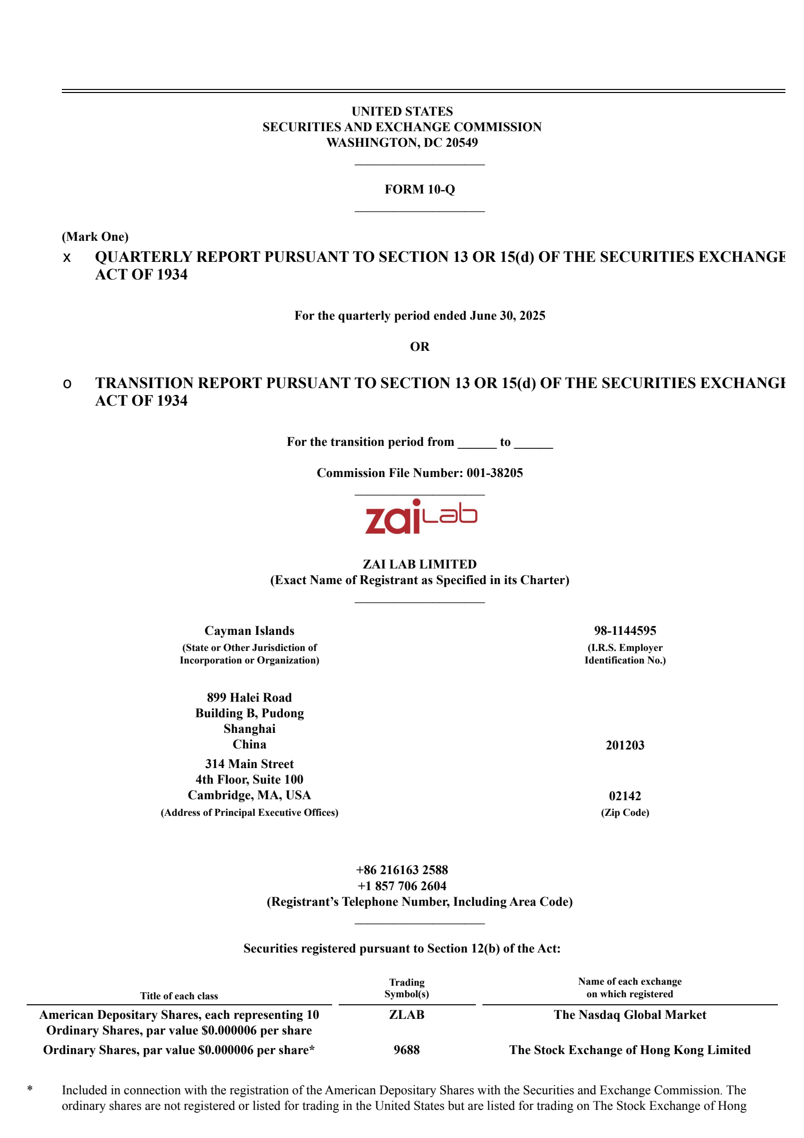 Zai Lab's Q2 2025 Quarterly report