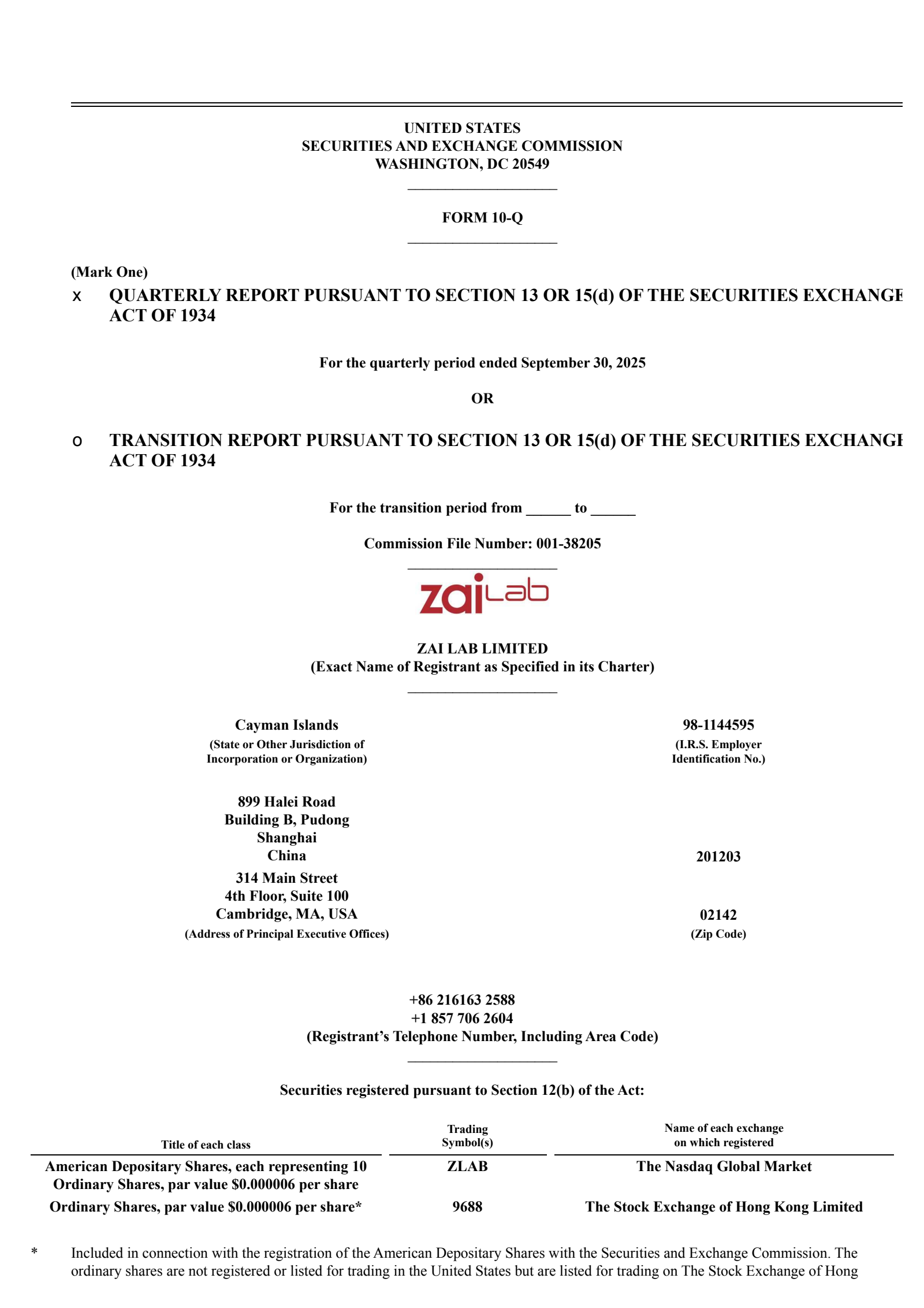 Zai Lab's Q3 2025 Quarterly Report