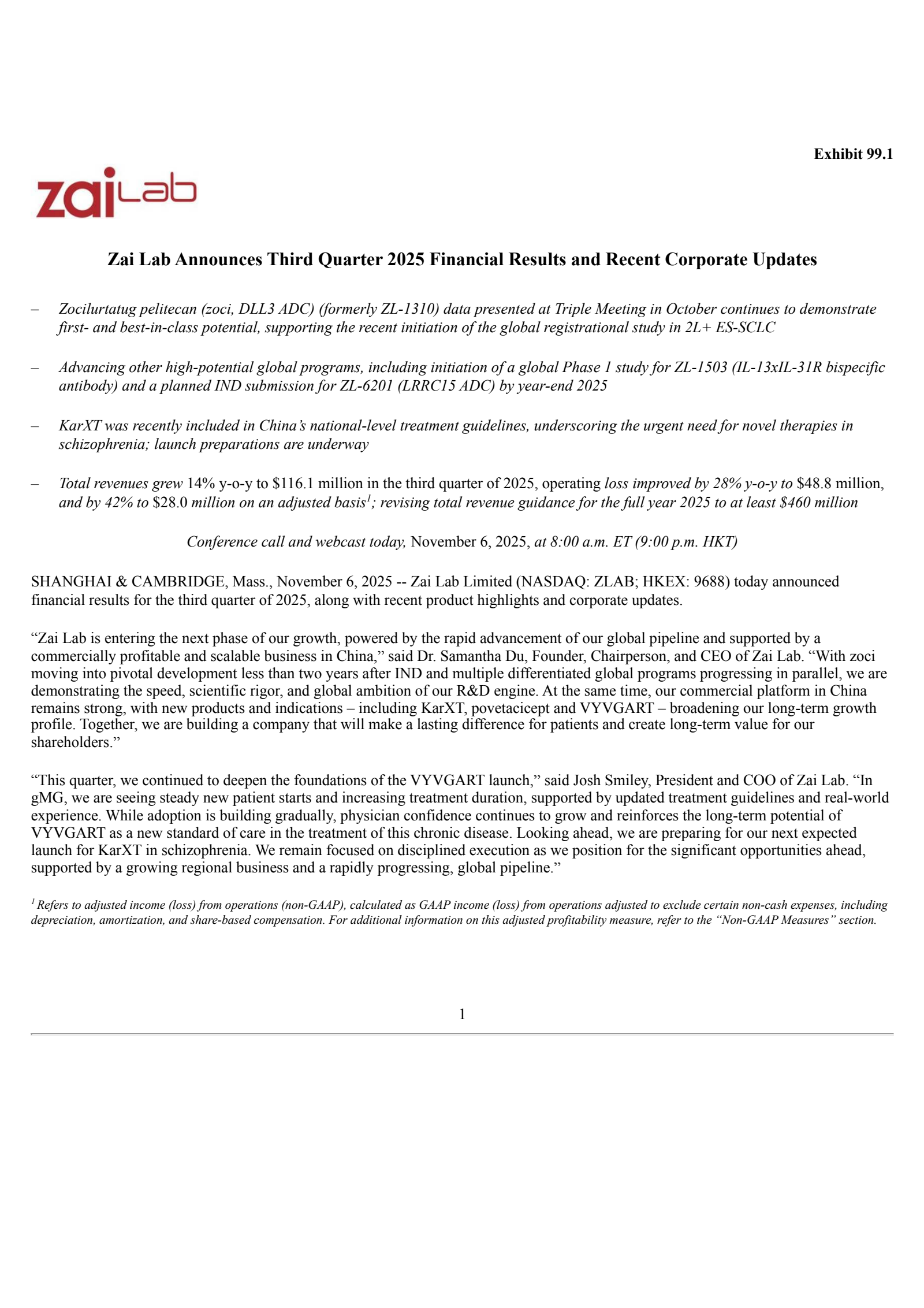 Zai Lab's Q3 2025 Earnings Release