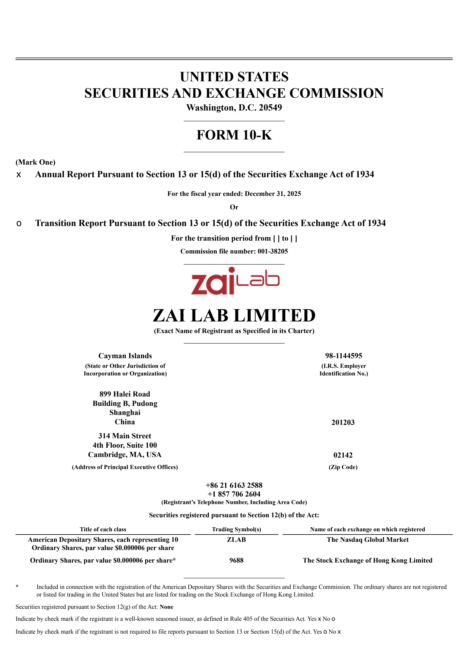 Zai Lab's Q4 2025 Annual report