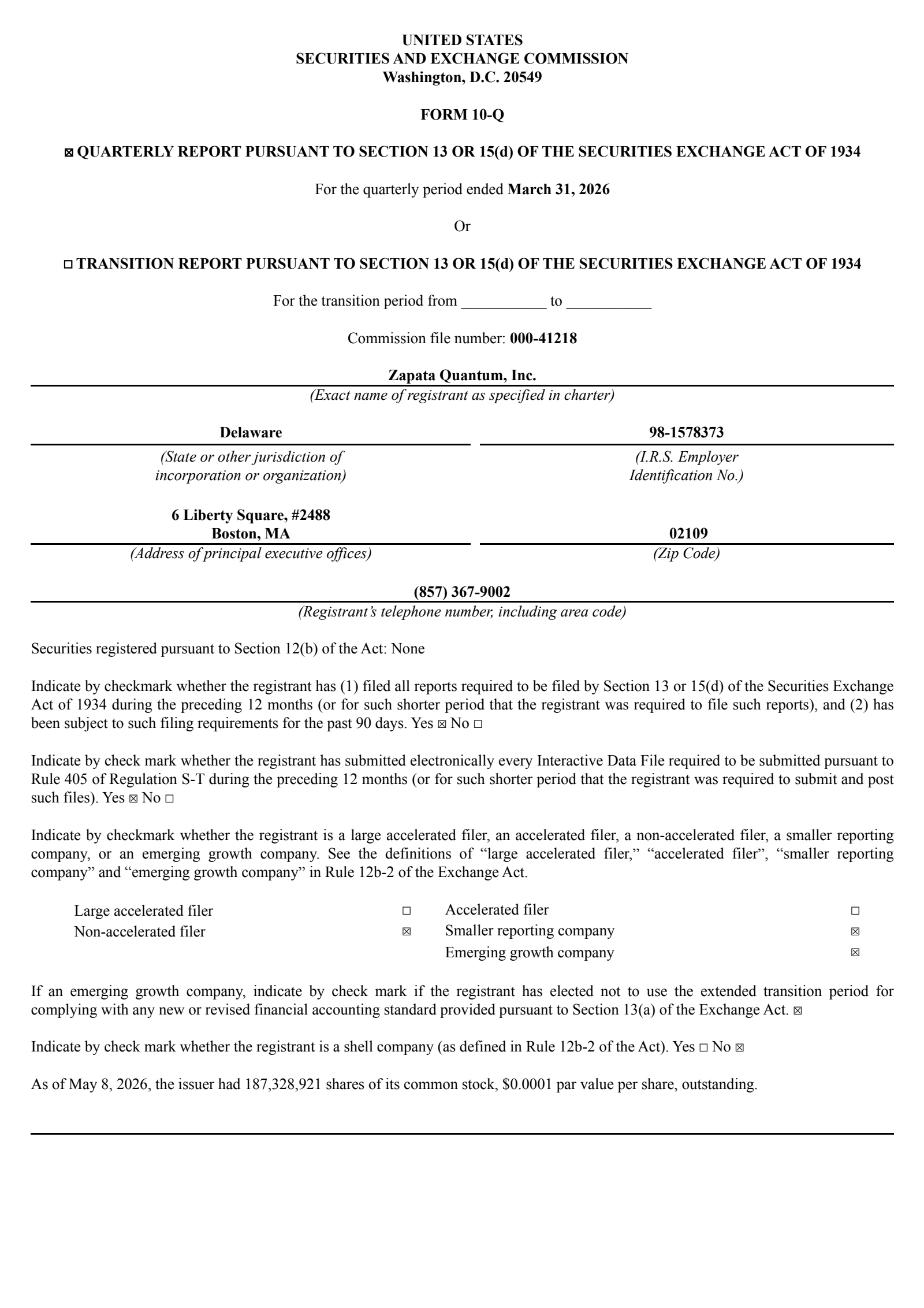 Zapata Quantum's Q1 2026 Quarterly report