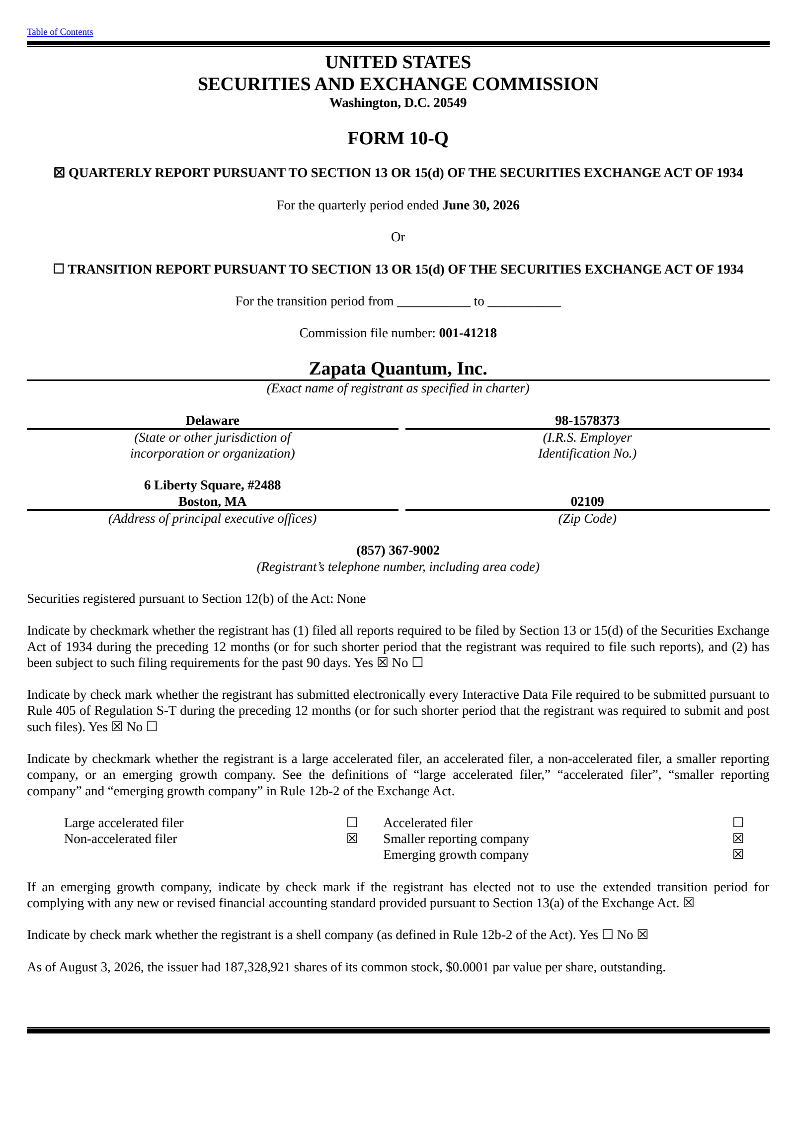 Zapata Quantum's Q2 2026 Quarterly report