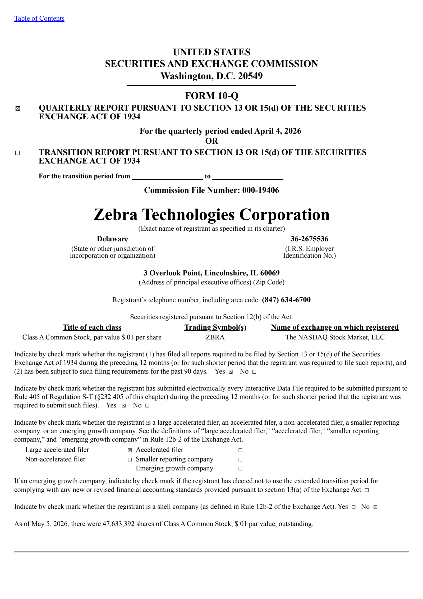 Zebra Technologies' Q1 2026 Quarterly report