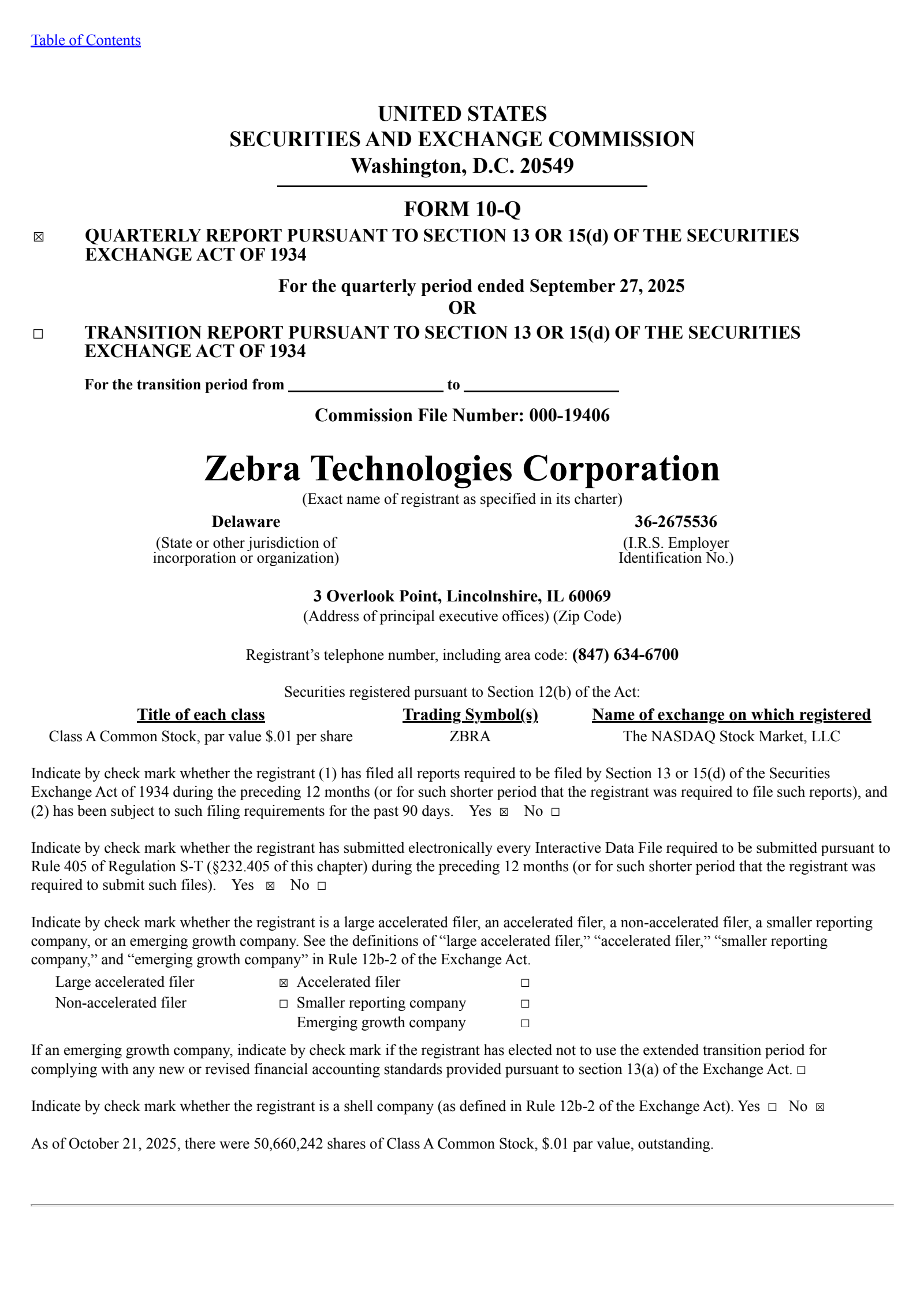 Zebra Technologies' Q3 2025 Quarterly Report