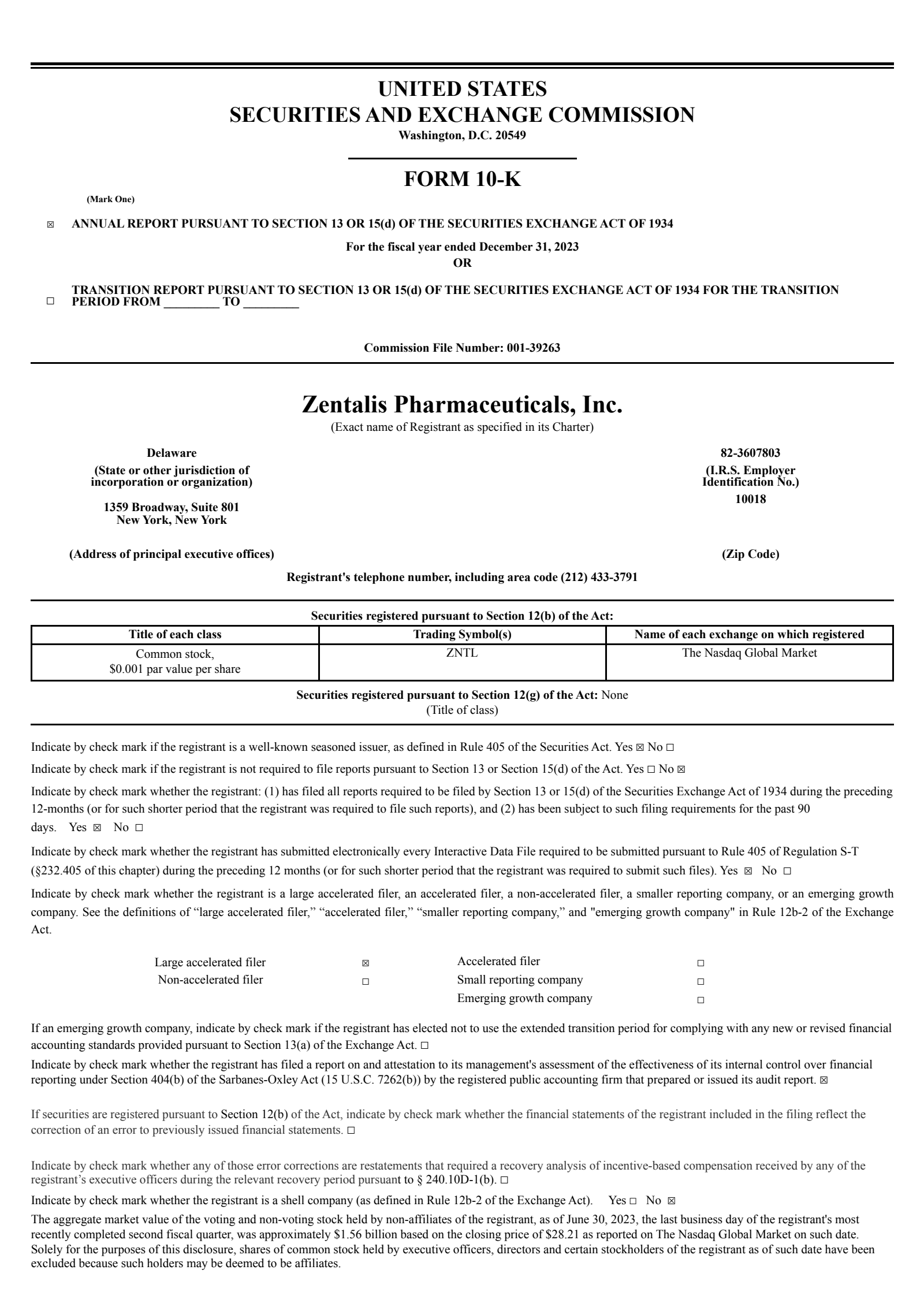 Zentalis Pharmaceuticals' Q4 2023 Annual report