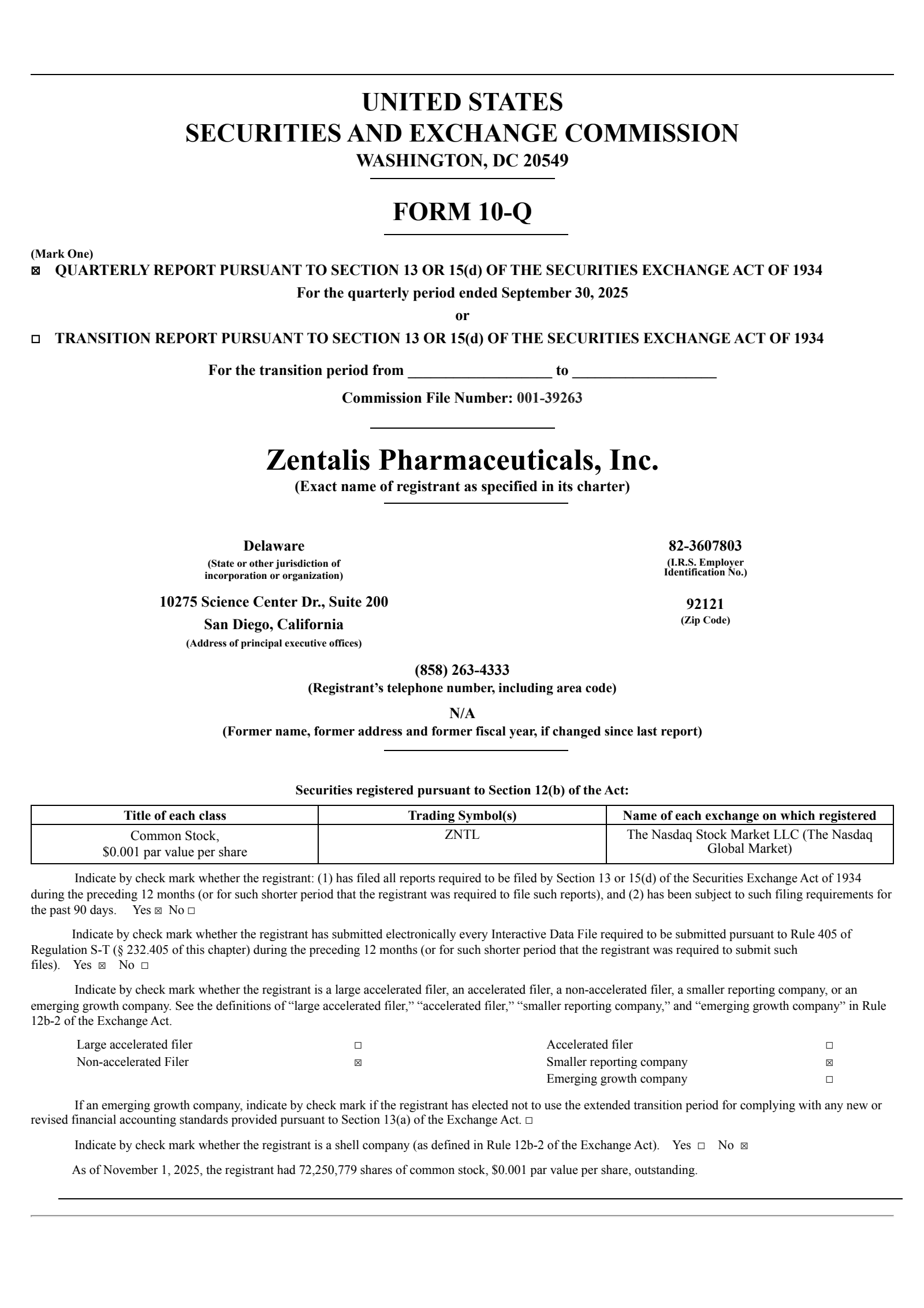 Zentalis Pharmaceuticals' Q3 2025 Quarterly Report