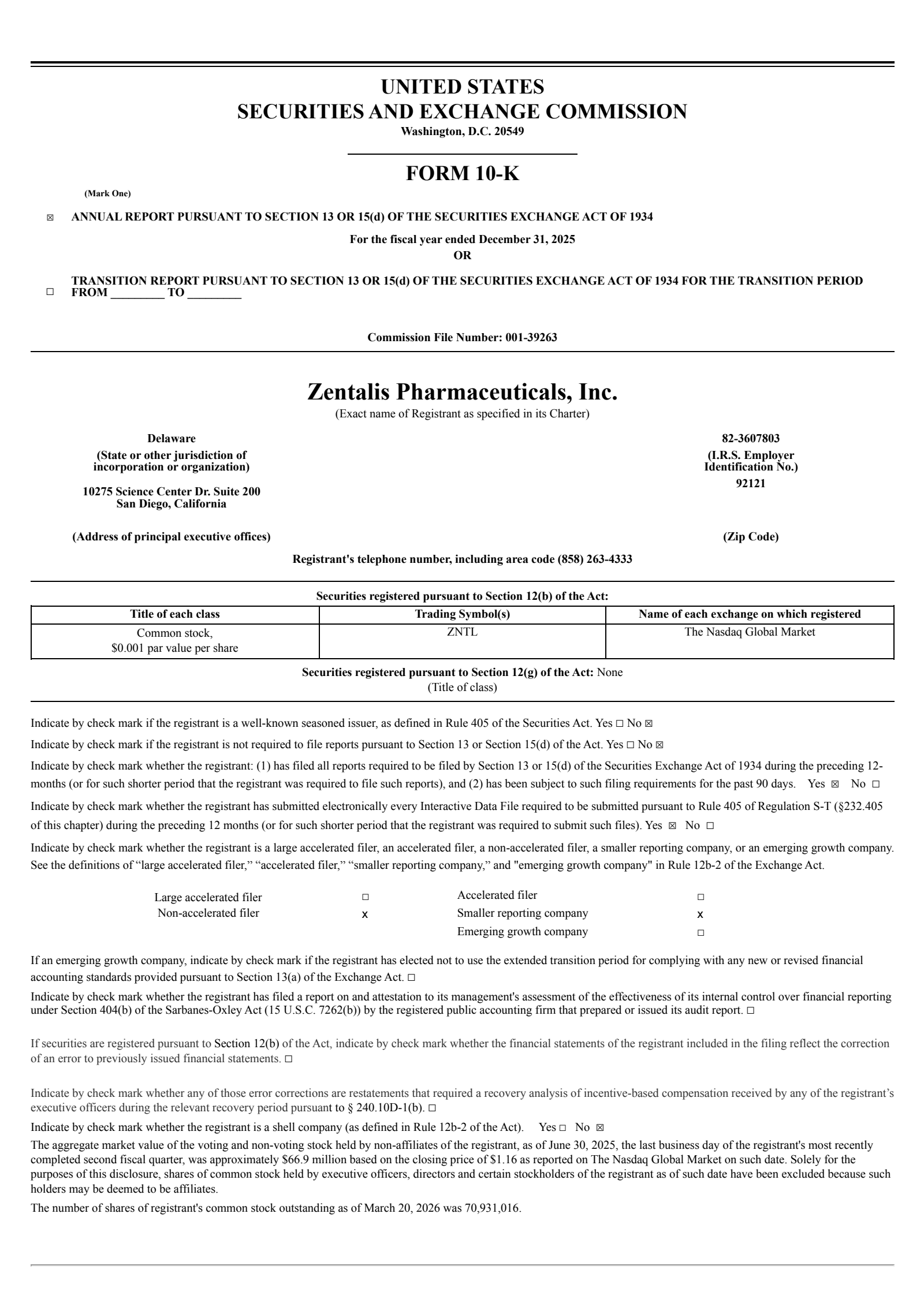 Zentalis Pharmaceuticals' Q4 2025 Annual report