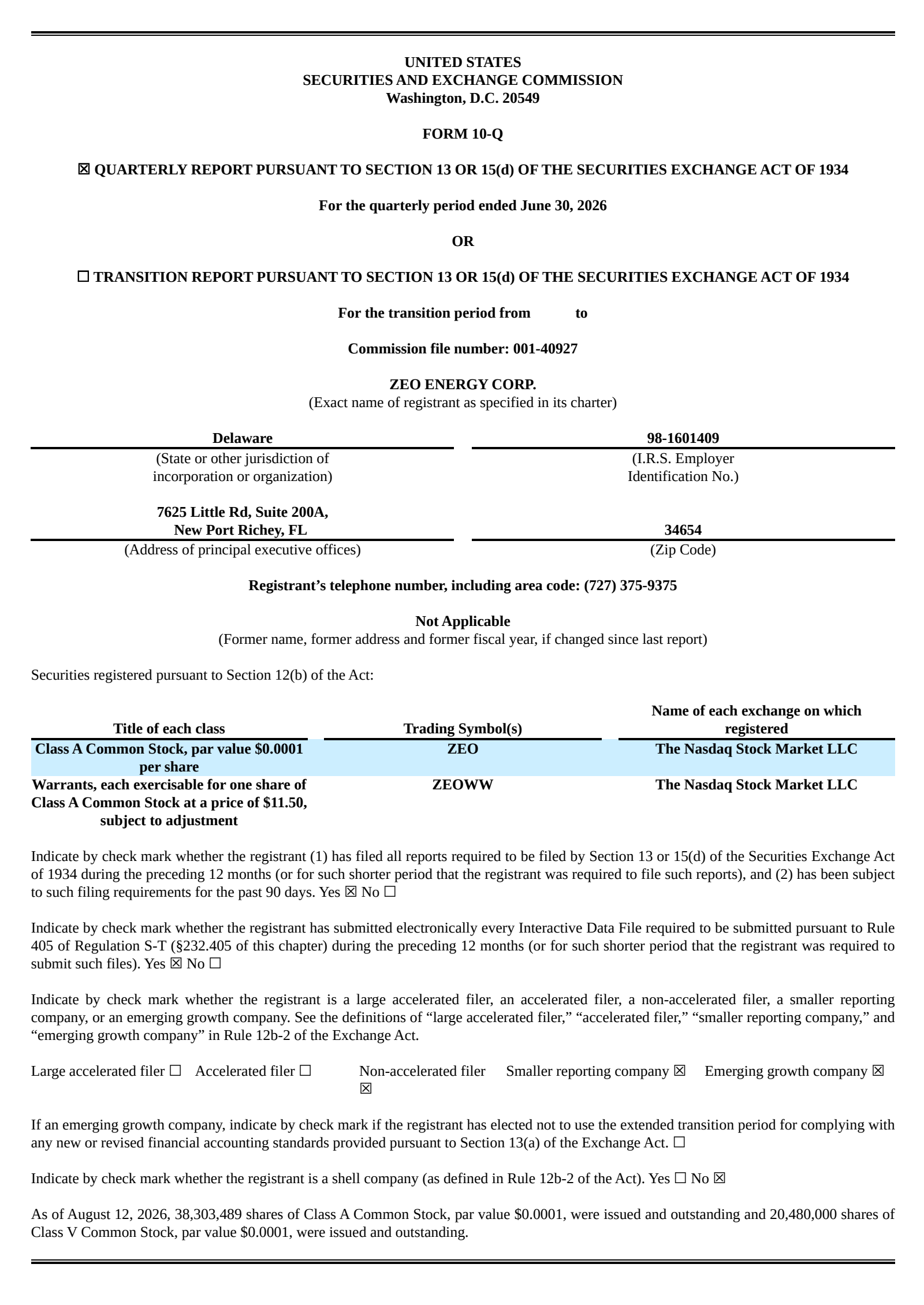 Zeo Energy's Q2 2026 Quarterly report