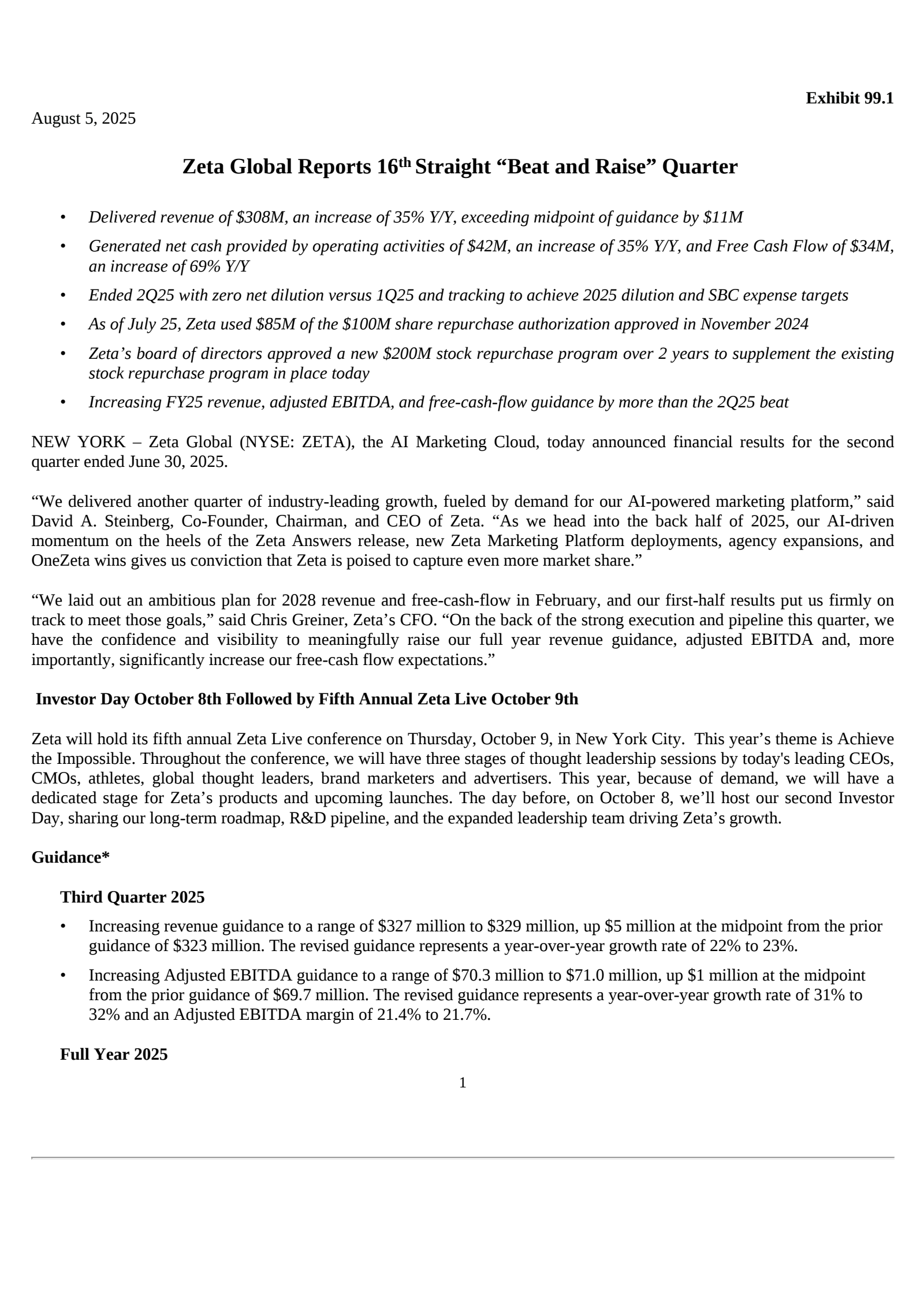 Zeta Global's Q2 2025 Press Release