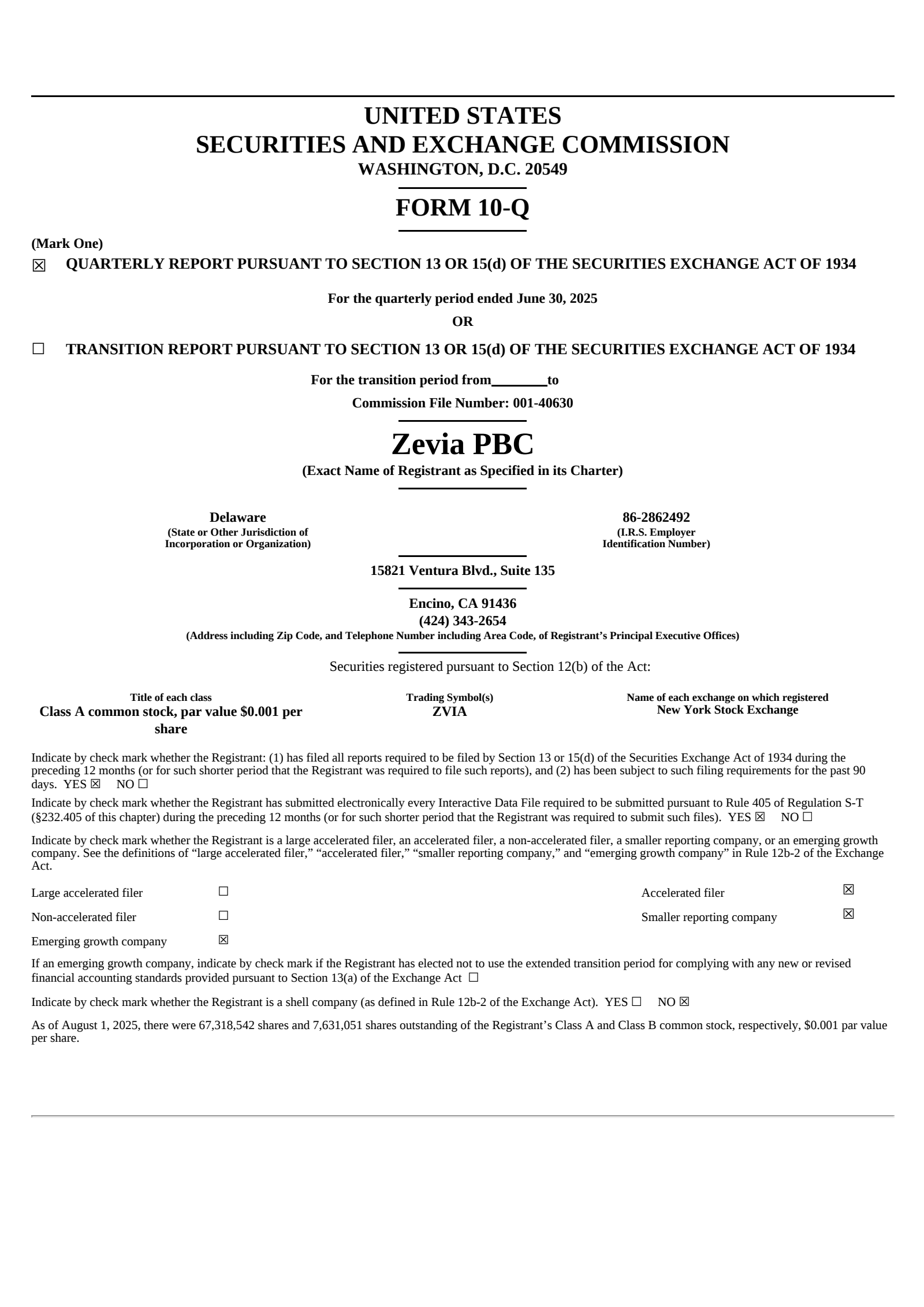 Zevia PBC's Q2 2025 Quarterly report