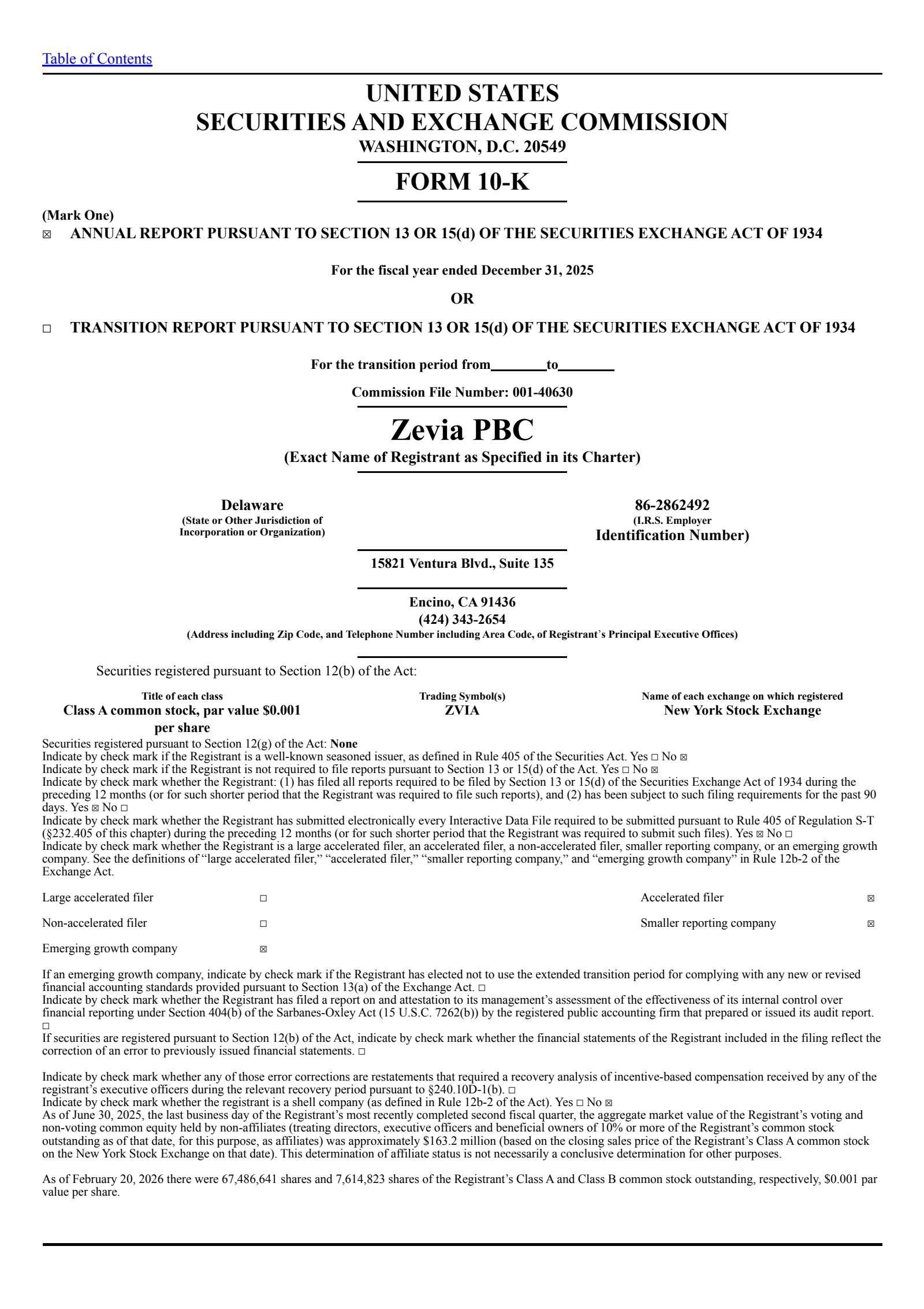 Zevia PBC's Q4 2025 Annual report