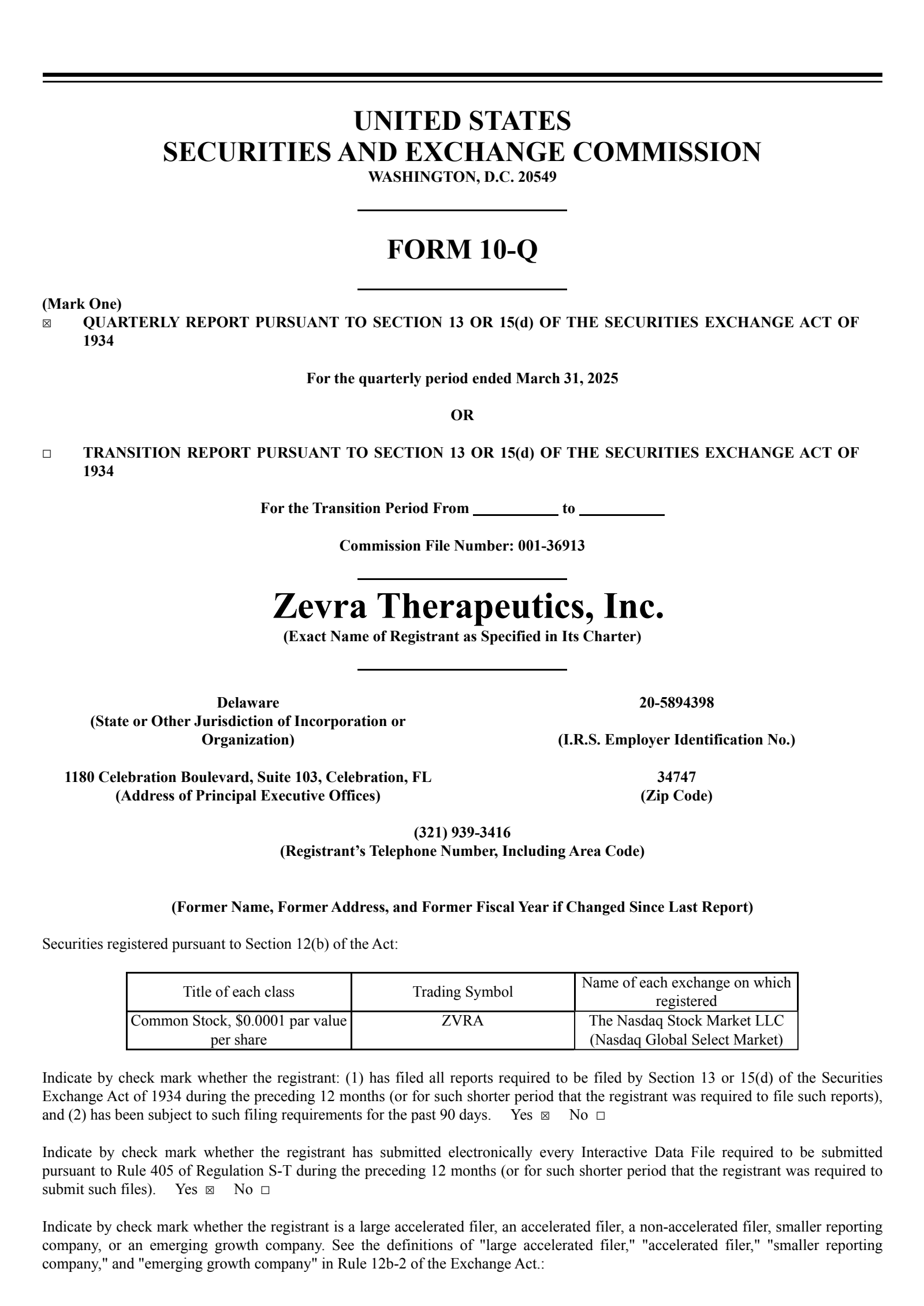 Zevra Therapeutics' Q1 2025 Quarterly report