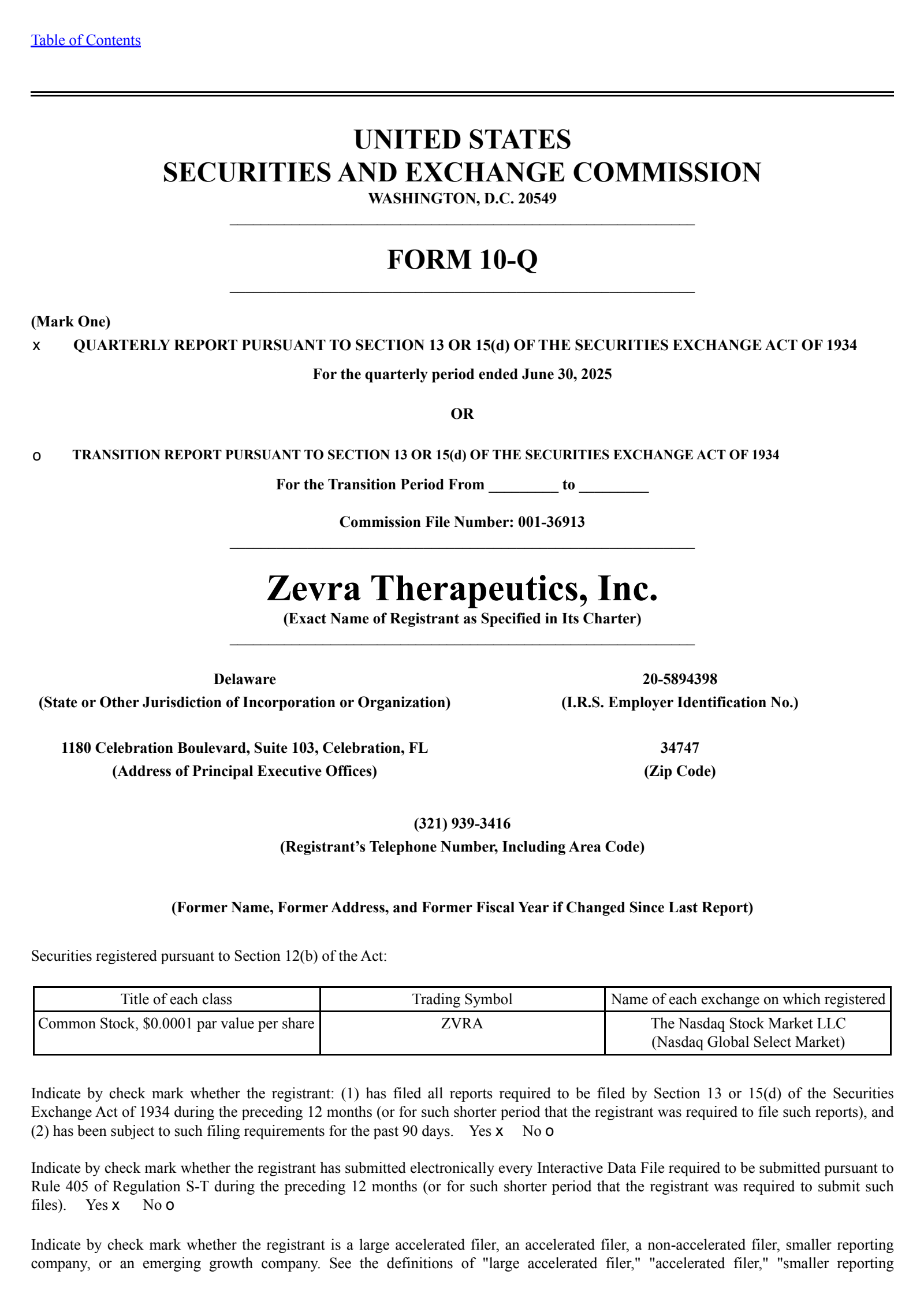 Zevra Therapeutics' Q2 2025 Quarterly report